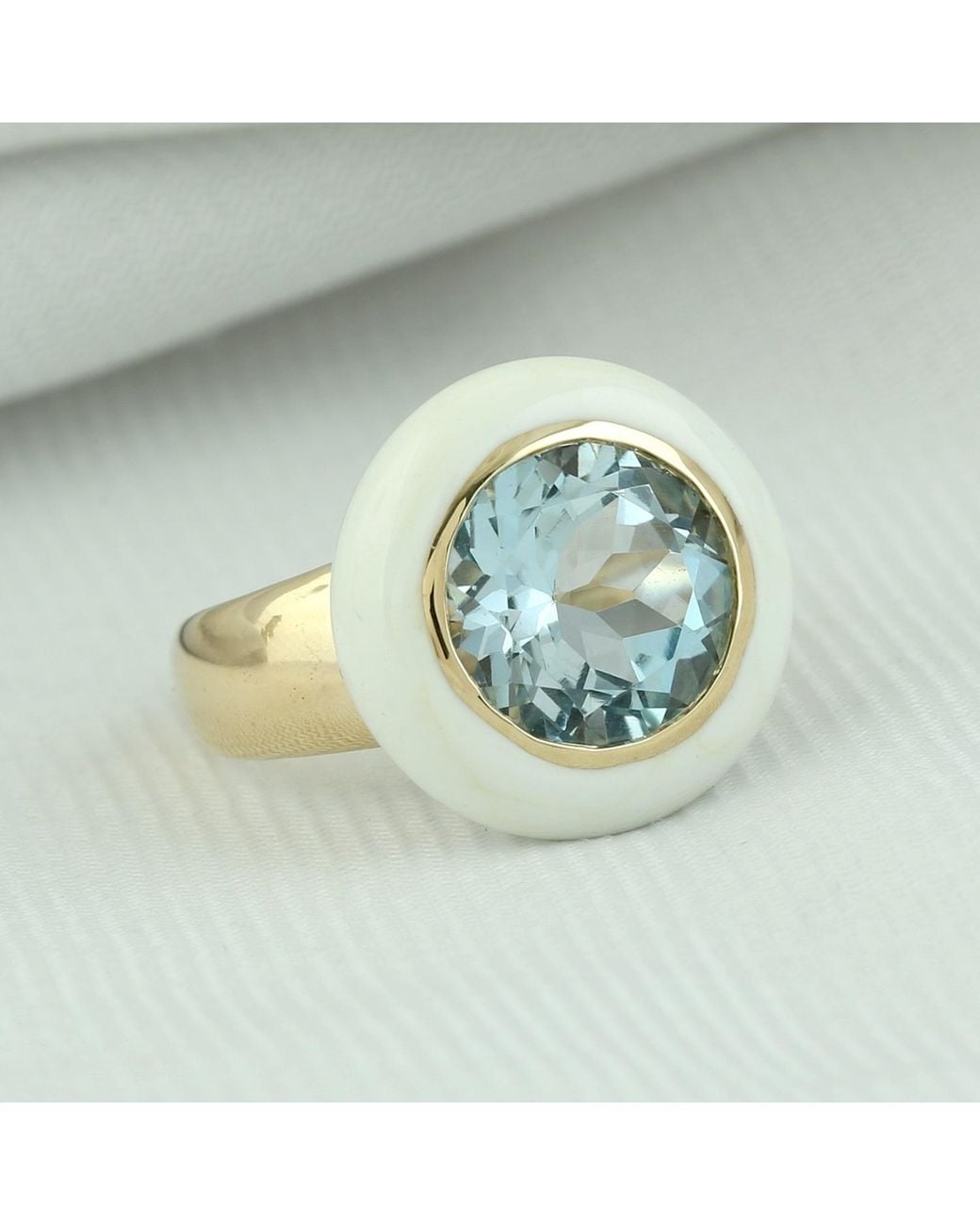 Artisan Blue 14K Enamel & Topaz Cocktail Ring