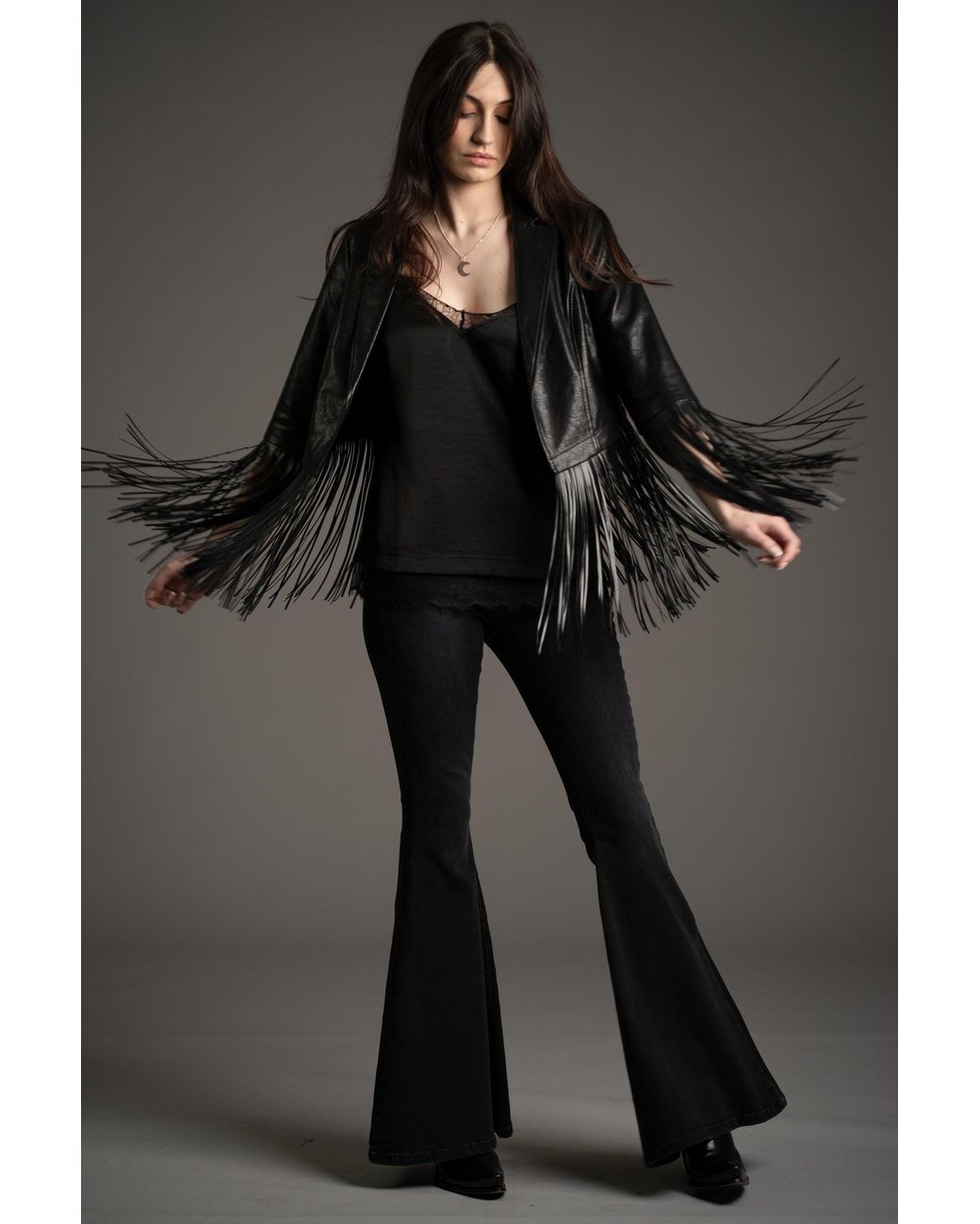 Little Lies Black Jagger Fringed Faux Leather Jacket
