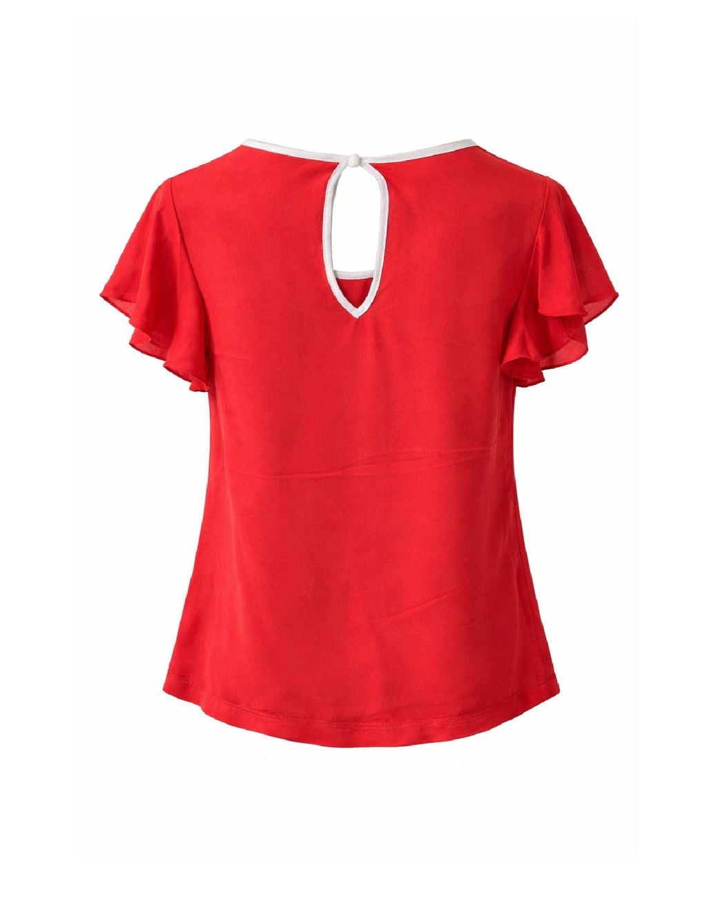 Conquista Red Flowing Short-Sleeve Top With Contrast Trim & Keyhole Back
