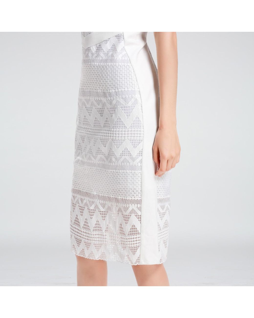 Smart and Joy White Tailor Cap Sleeves Lace Dress