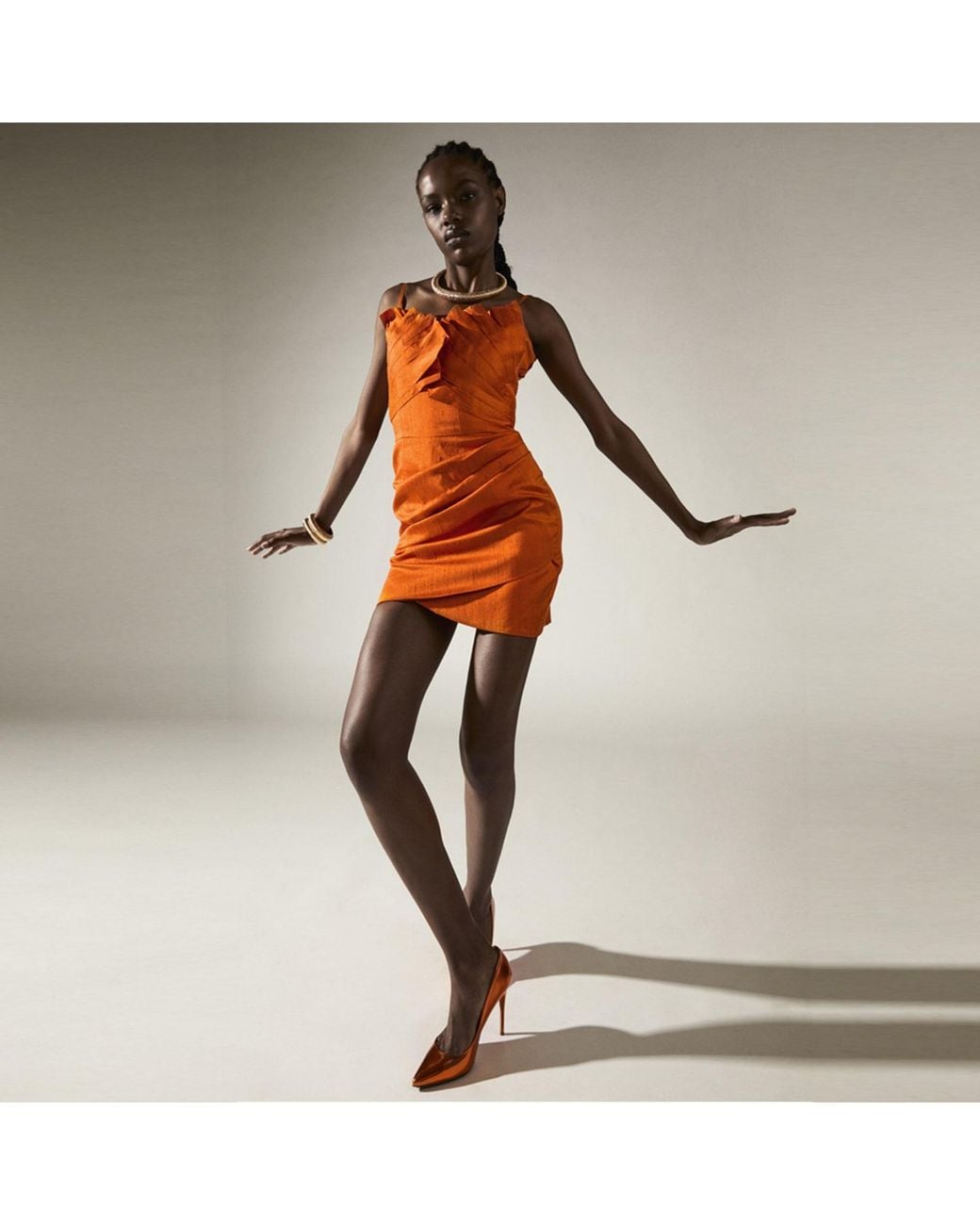 ALINA CERNĂTESCU Orange Fiore Taffeta Mini Cocktail Dress