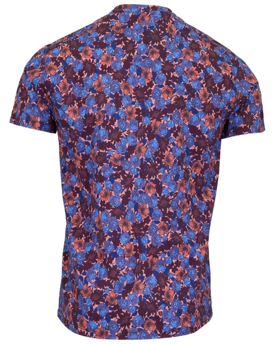 Lords of Harlech Blue Maze Ternberg Floral Amber Stretch Cotton V-Neck Tee for men