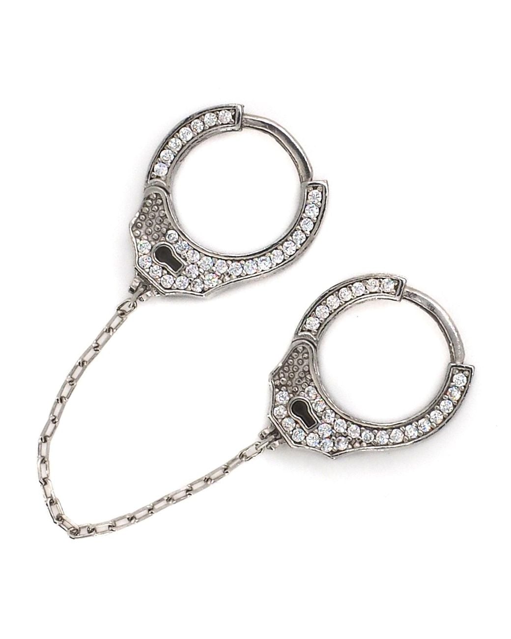 Ebru Jewelry White Sterling & Diamond Handcuff Design Earring