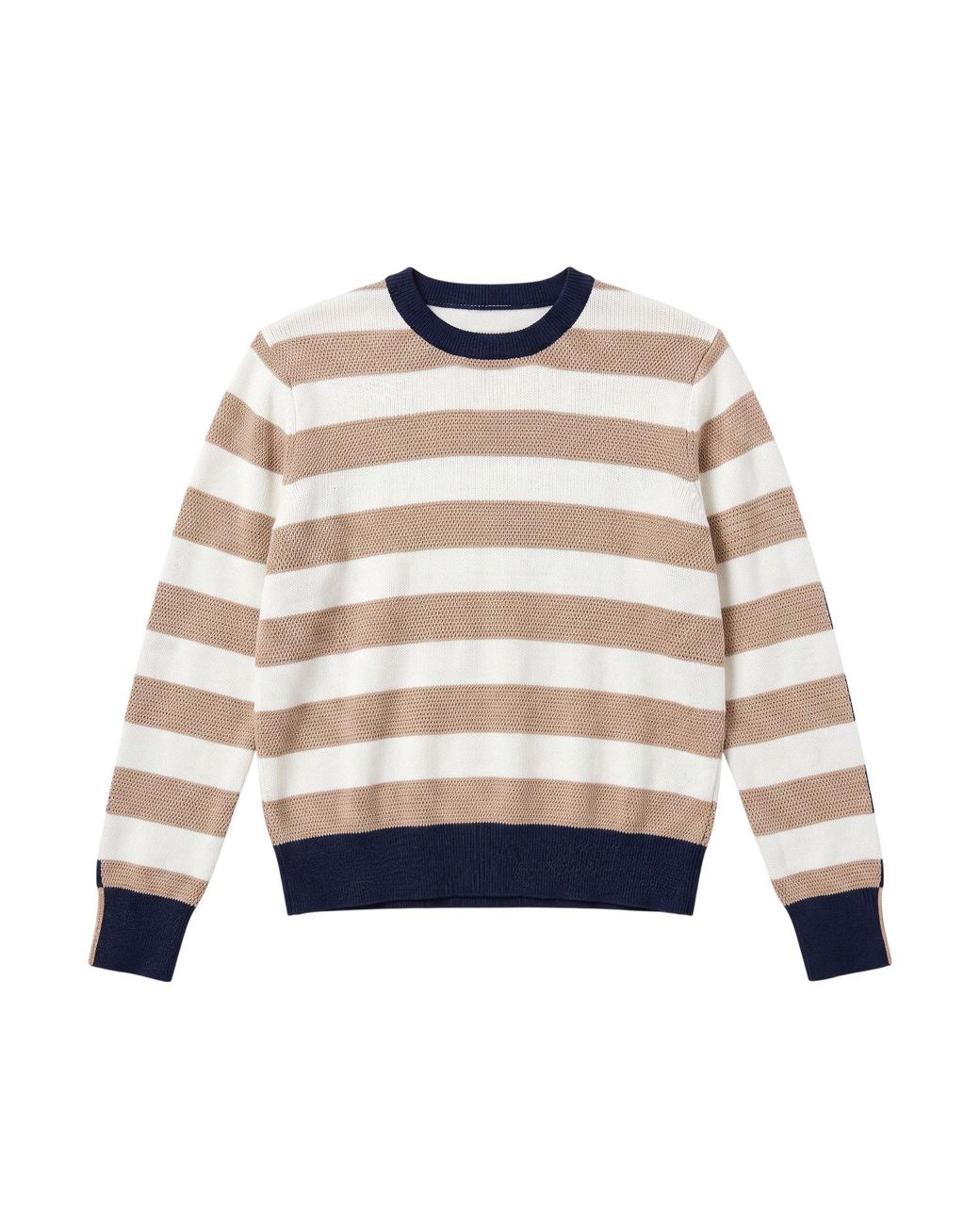 Brodie Cashmere White Mesh Stripe Crew
