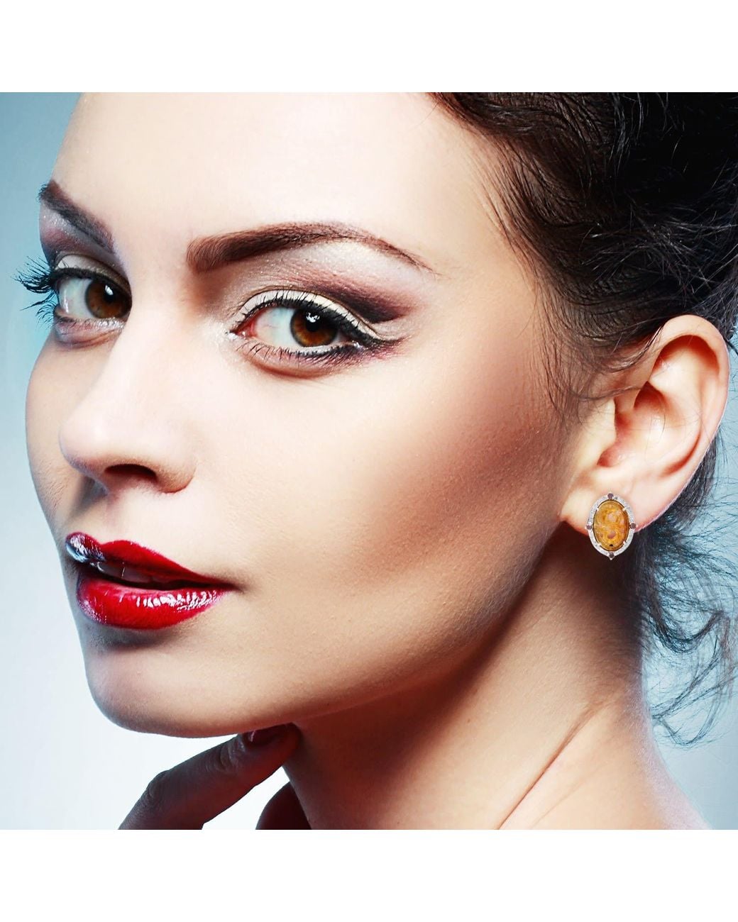 Artisan Metallic 18K & Sterling Carved Jade Diamond Stud Earrings