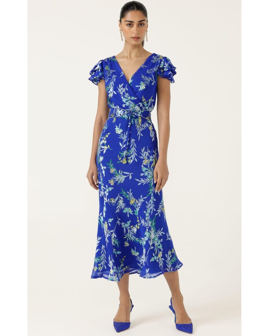 SACHA DRAKE Blue Evelyn Printed Silk-Rayon Midi Dress