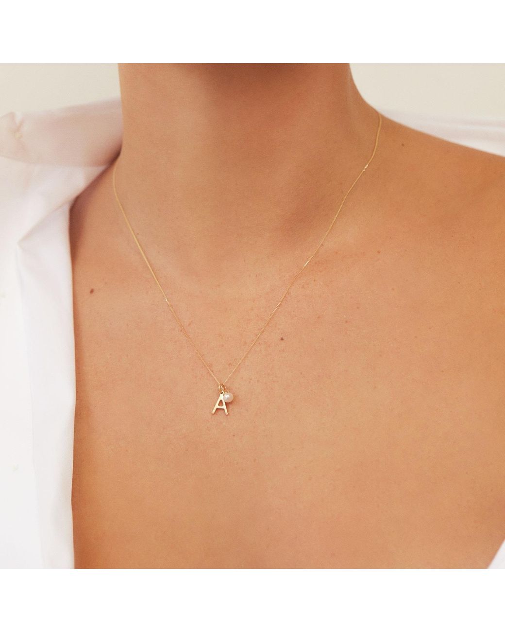 Lily & Roo Metallic Initial And Pearl Drop Necklace