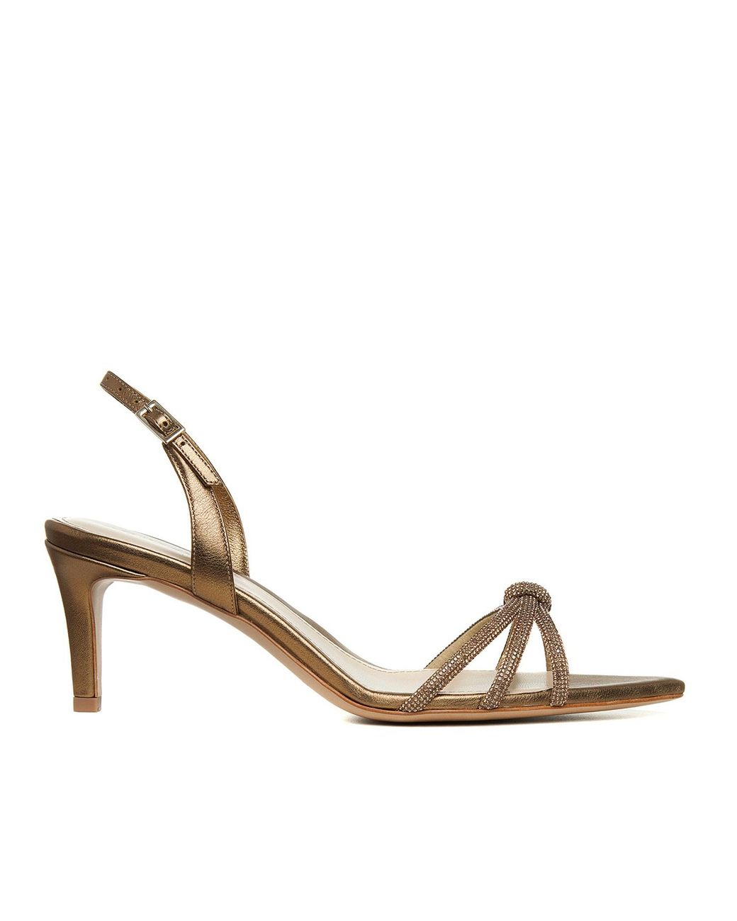 Ginissima Metallic Daisy Crystals And Leather Sandals Lower Heel