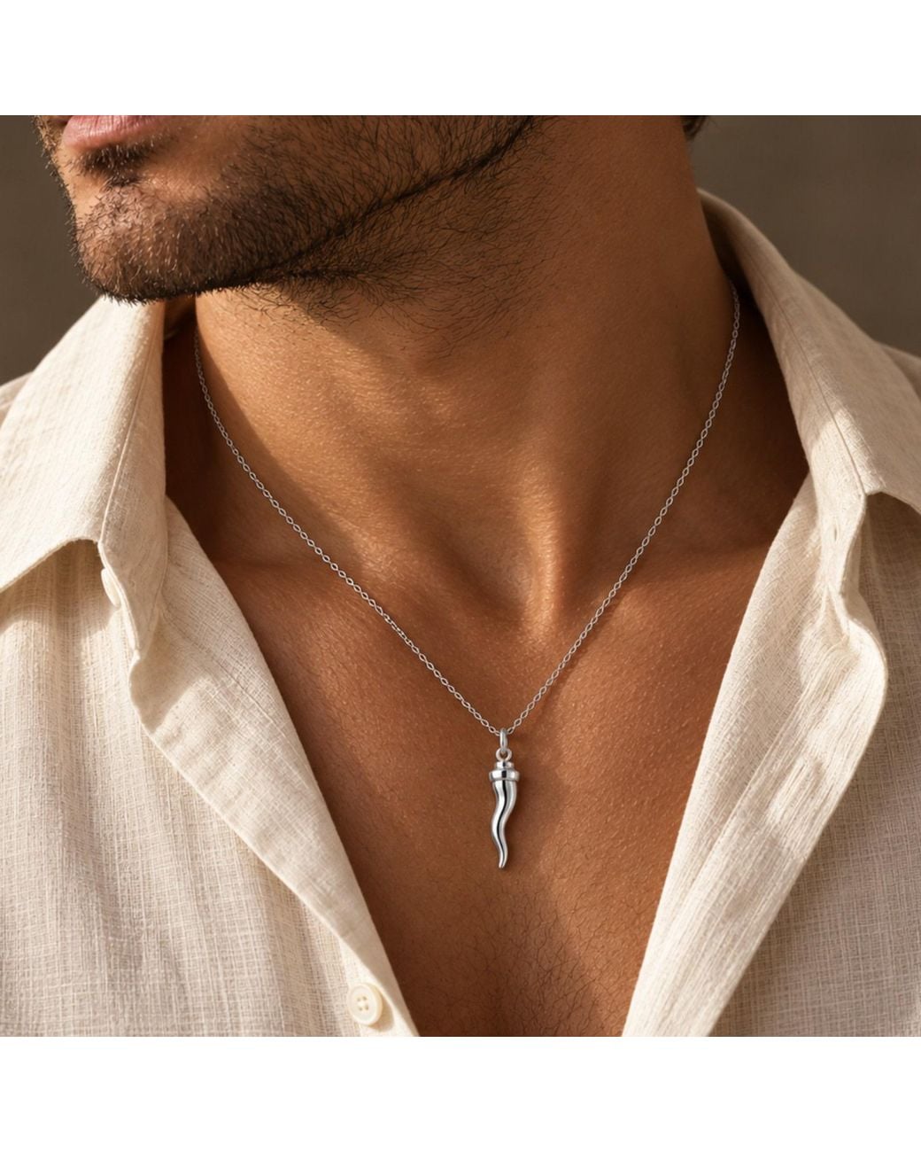 Unaloe Metallic Sterling Italian Horn Cornicello Necklace With Bowler Hat for men