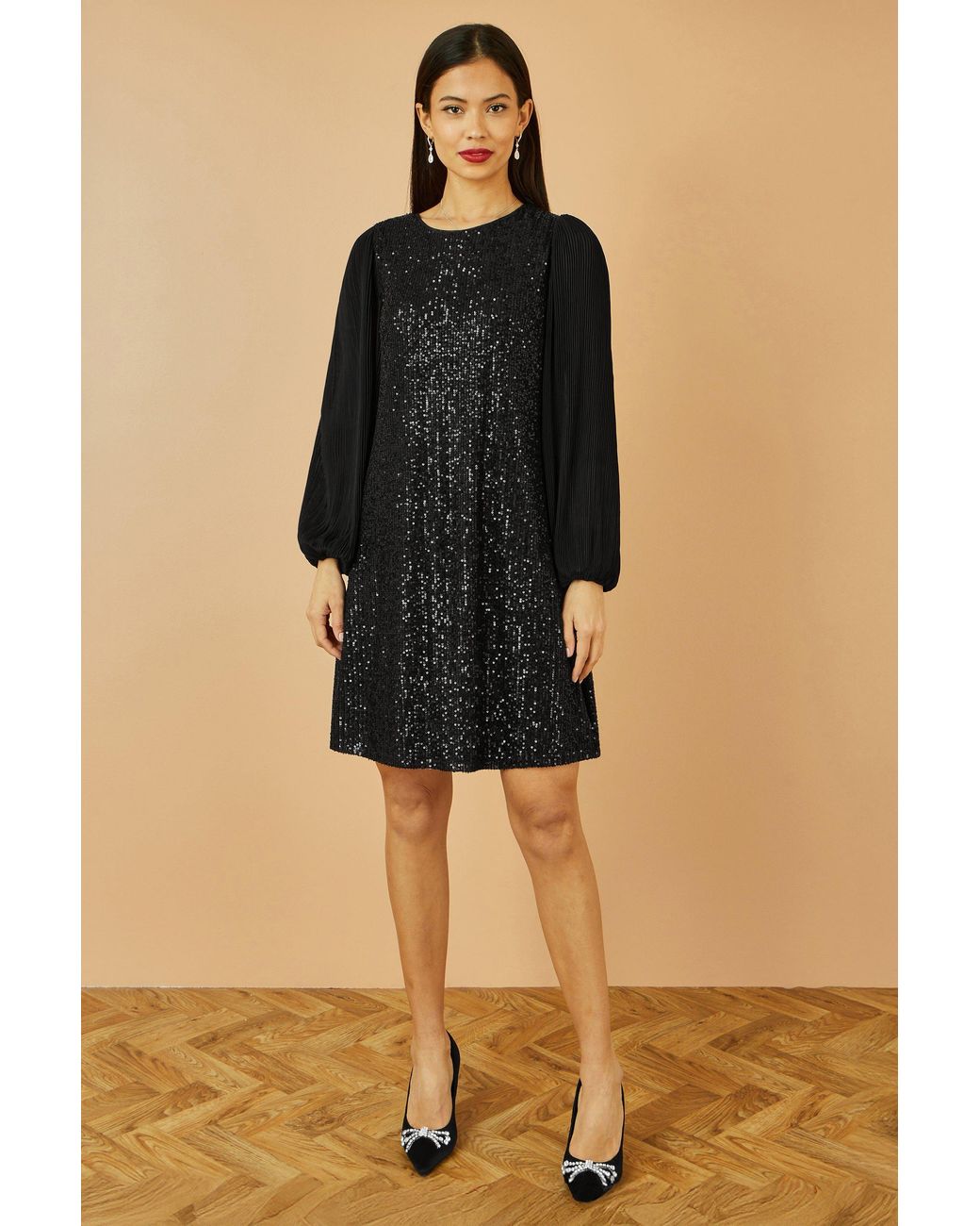 Yumi' Black Velvet Sequin Tunic With Long Pleated Sleeves