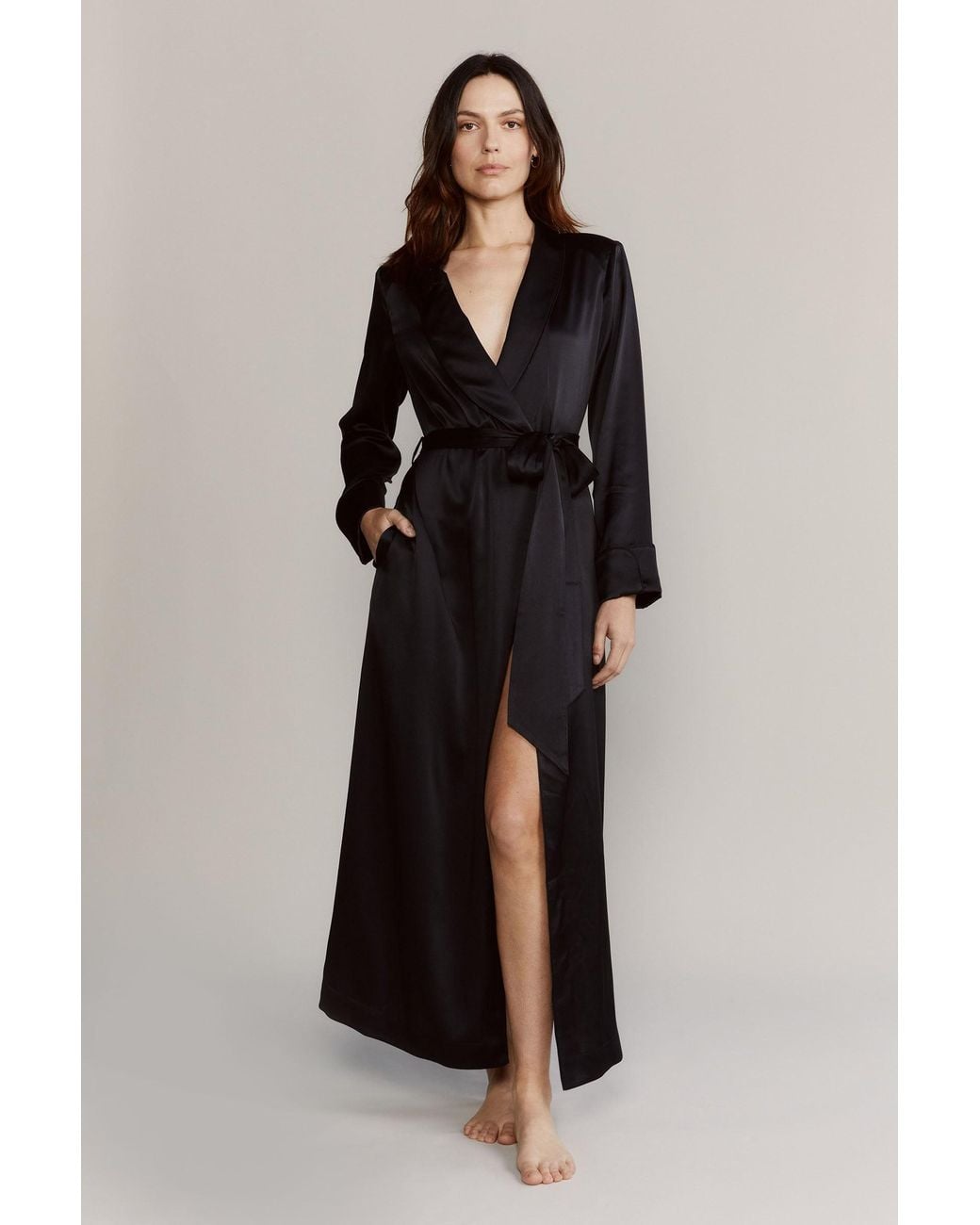 Kato Black Matador Silk Satin Robe