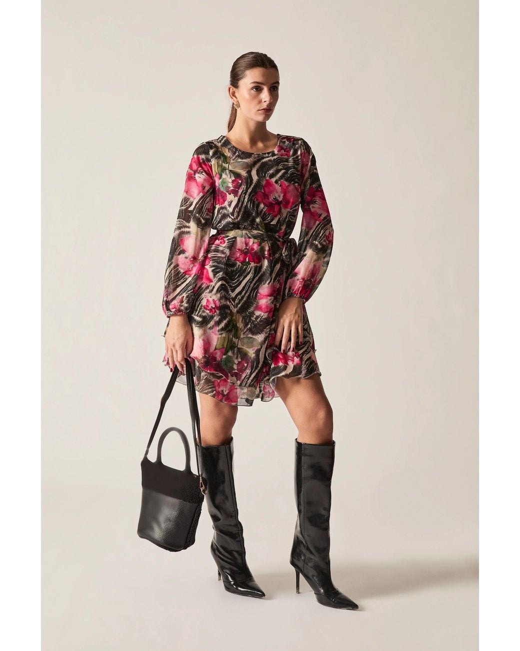 James Lakeland Red Floral Print Belted Dress