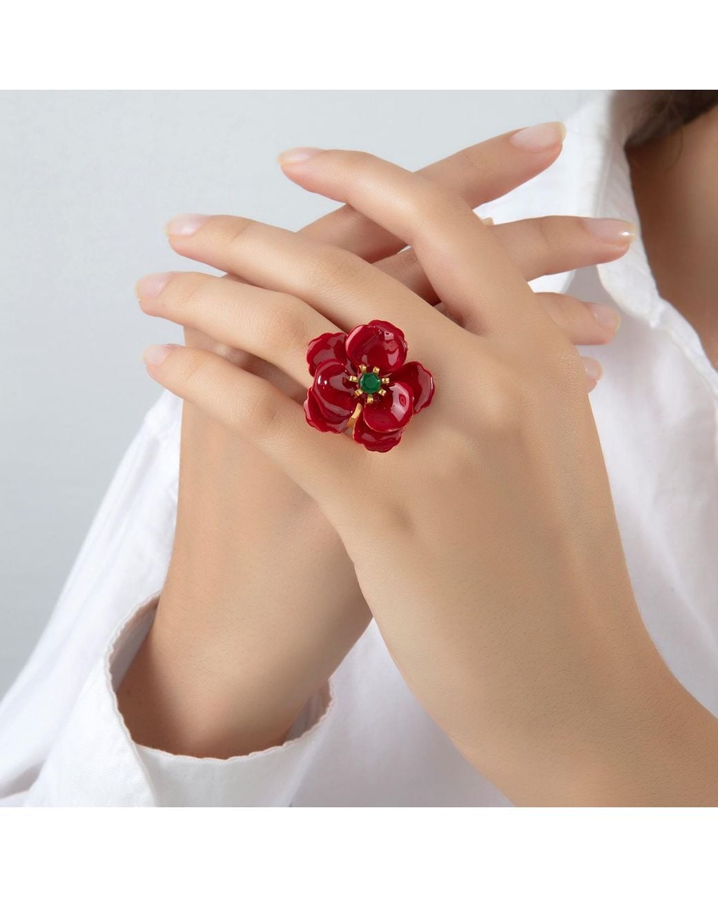 Milou Jewelry Red Viola Flower Adjustable Ring