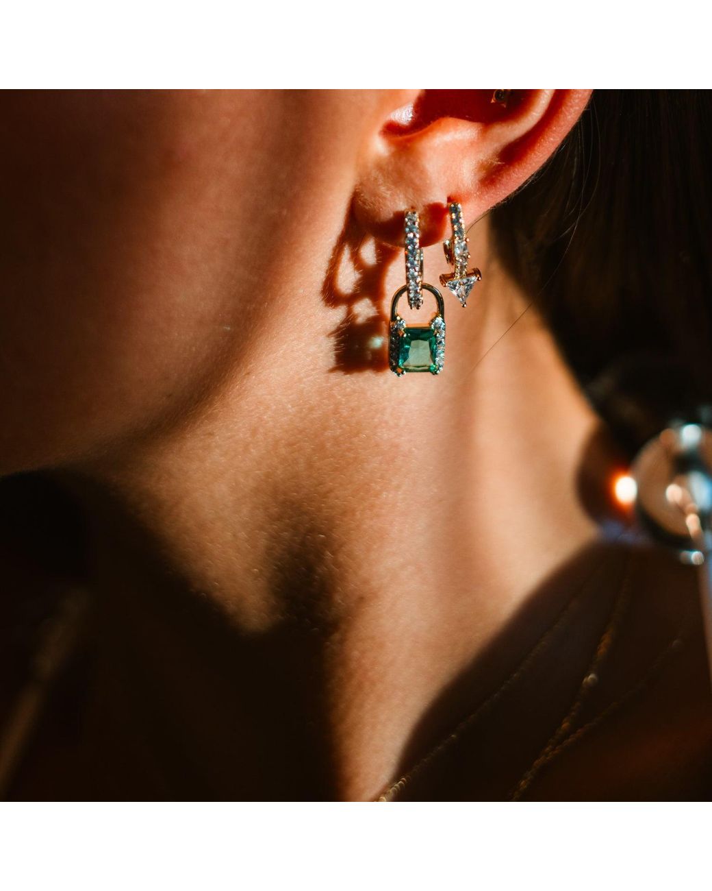 Ebru Jewelry Blue Emerald Cut Mint Zirconia Huggies Drop Earrings