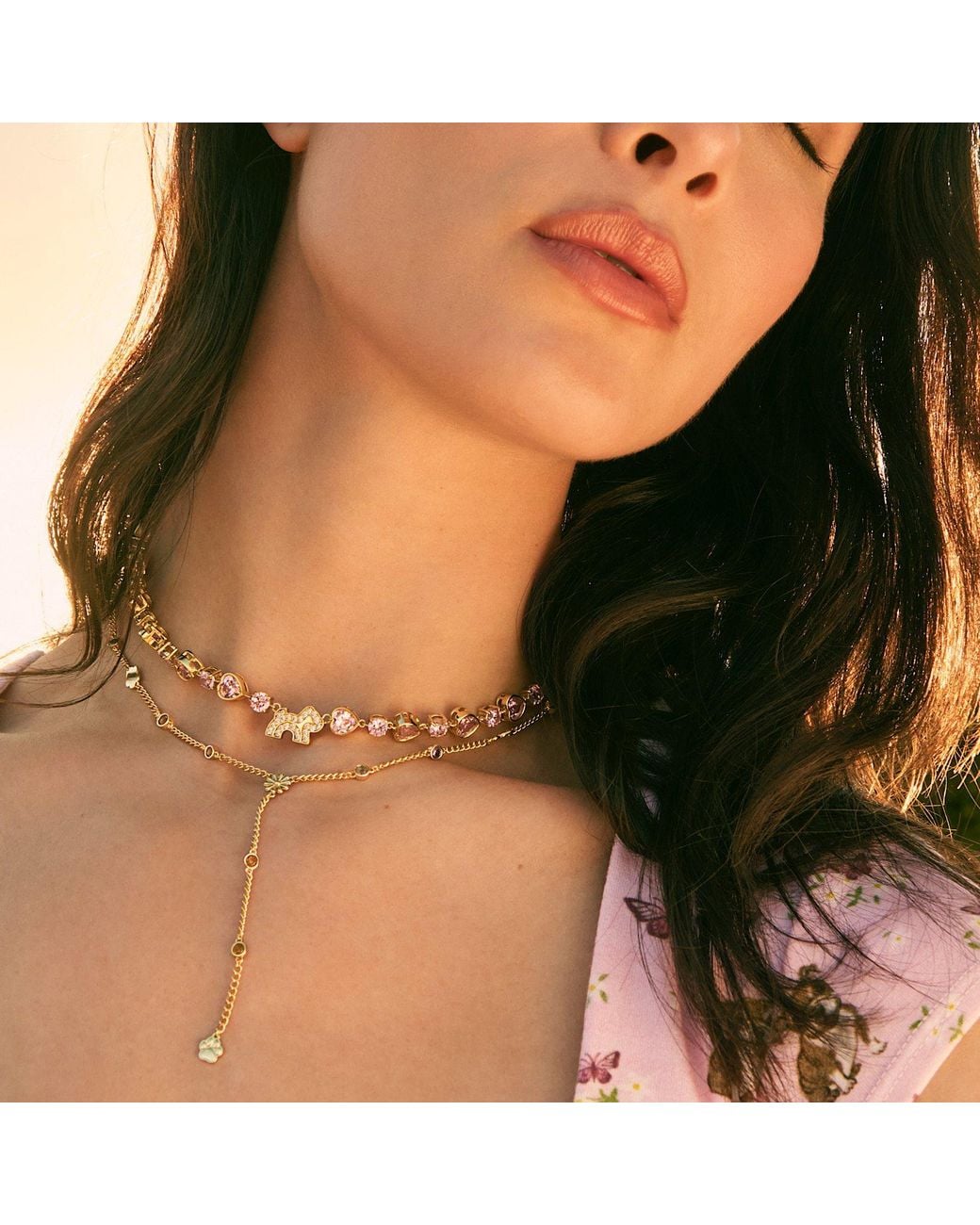 Cloud Haven Metallic Heart Crystal Logo Necklace