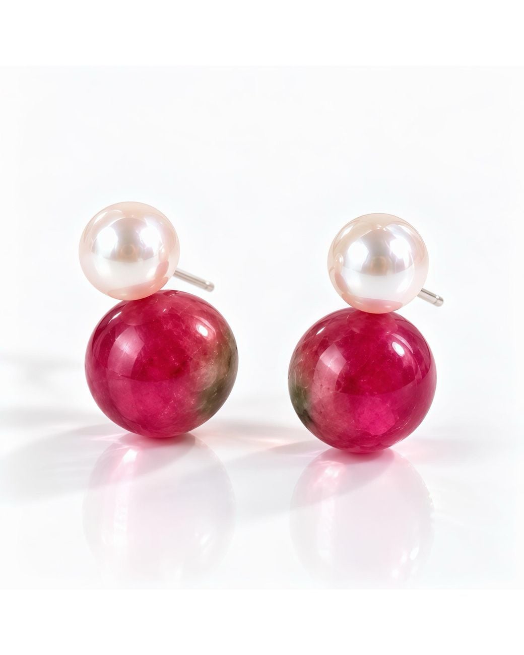 Ninemoo Pink Baie Rose Tourmaline Pearl Earrings