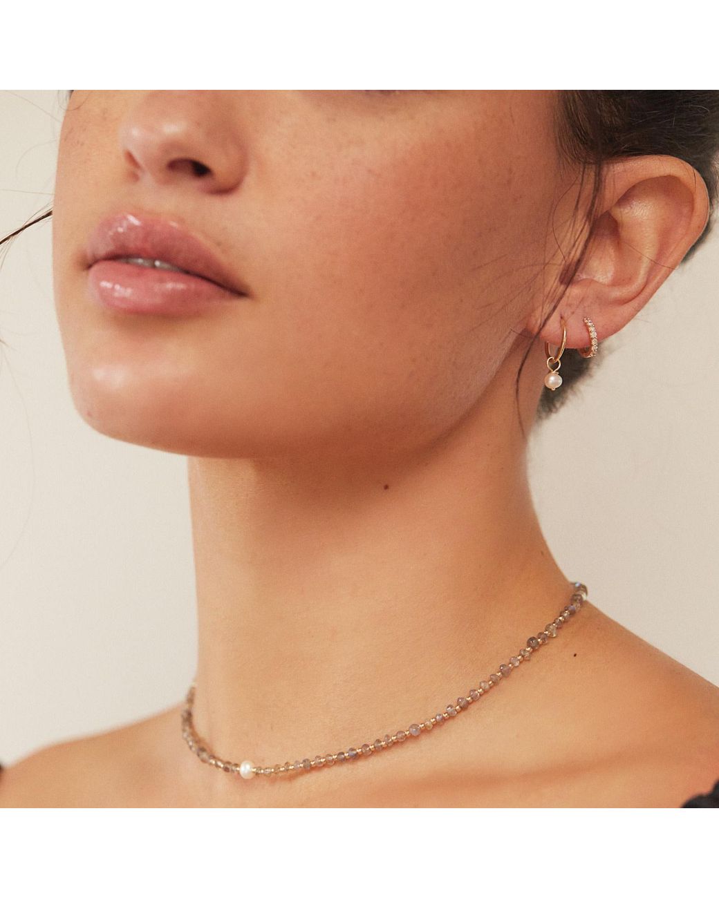 Lily & Roo Metallic Small Pearl Drop Hoop Earrings