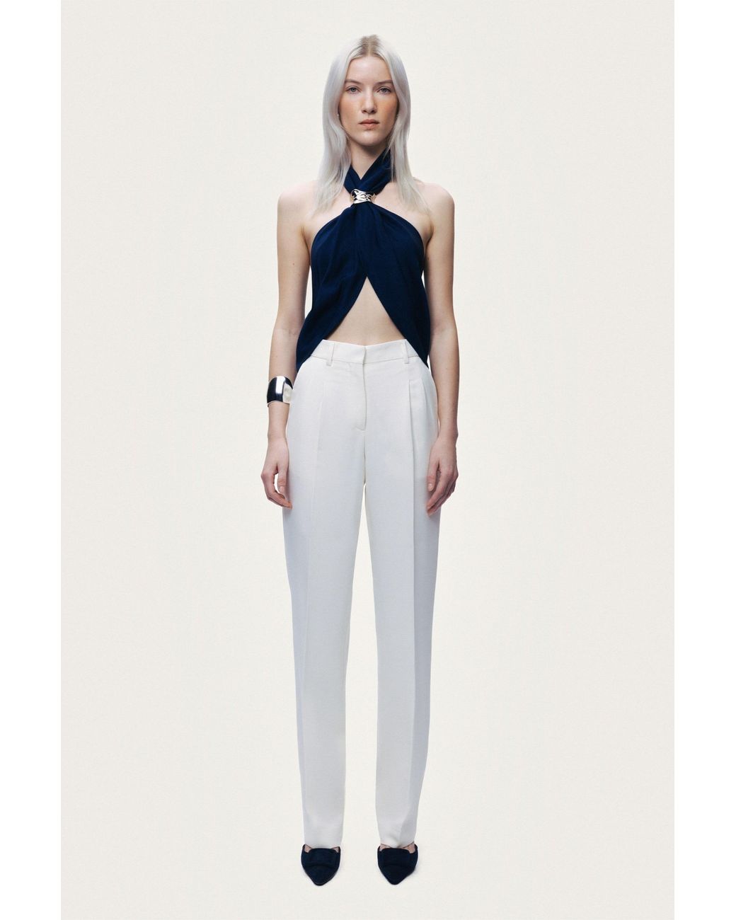 Nocturne Blue Embellished Halter-Neck Bustier Top