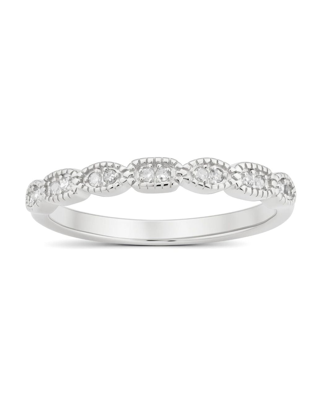 Kylie Harper White Vintage Milgrain-Finish Diamond Band Ring