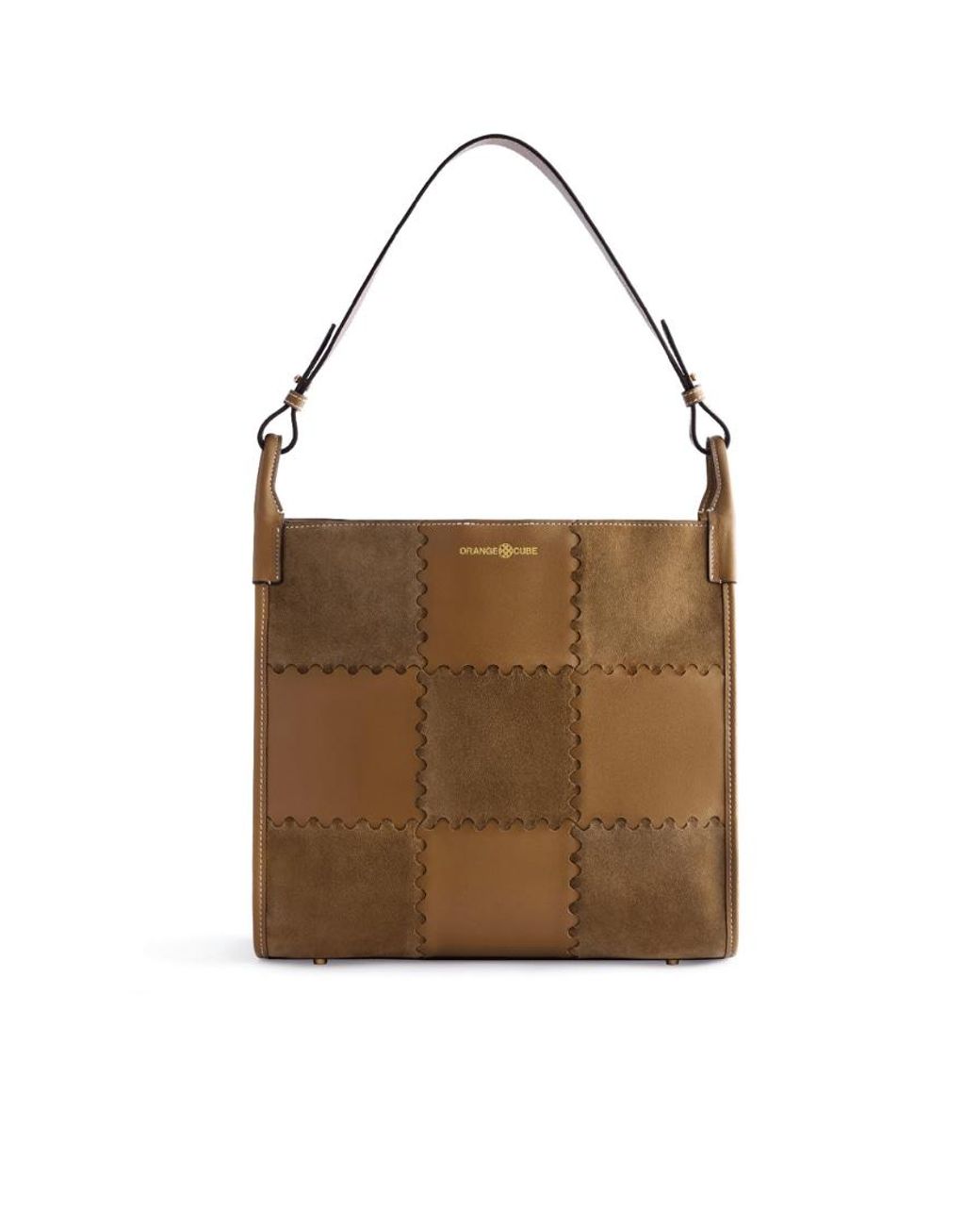 Orange Cube White Large Mosaic Square Stitch Tote Bag