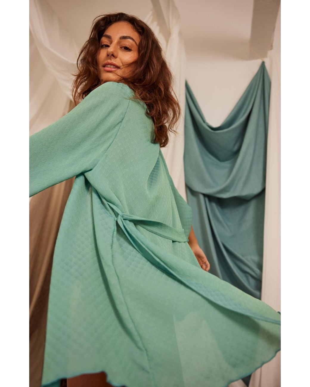 SAETA Paris Blue Silk Kimono Robe