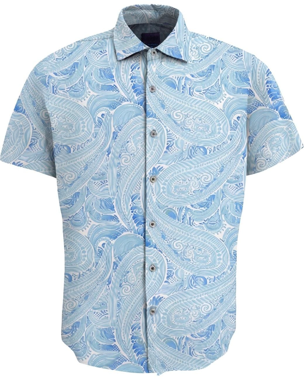 Lords of Harlech Blue Tyler Marakesh Paisley Short Sleeve Shirt for men