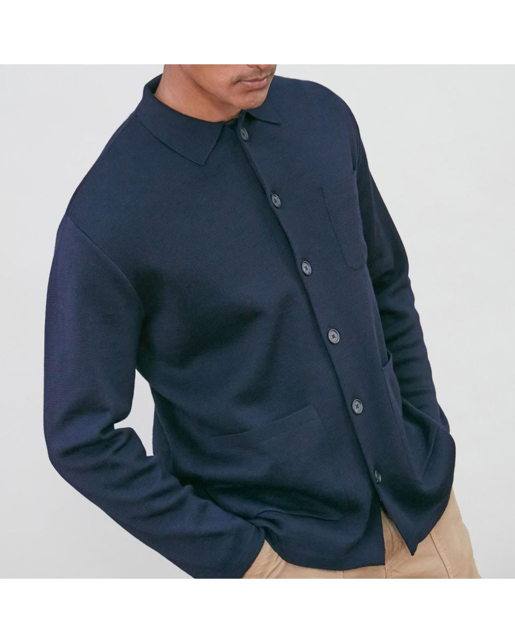 Paul James Knitwear Blue Extra Fine Merino Wool Fabrizio Work Shirt for men