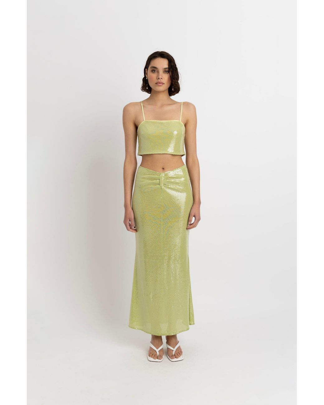 Amy Lynn Green Riva Lime Sequin Maxi Skirt