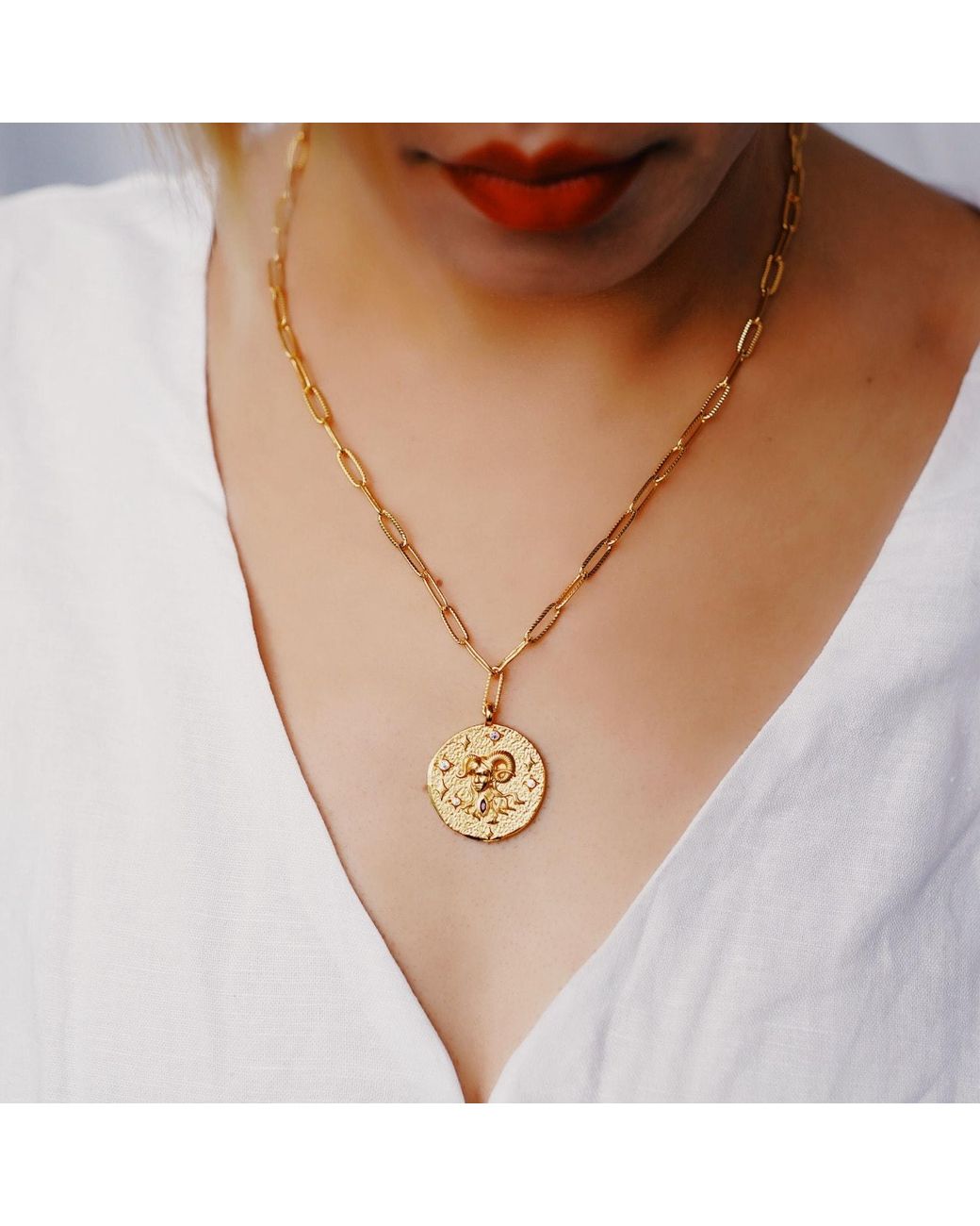 Aurozia Metallic Constellations Aries Double-Sided Coin Necklace