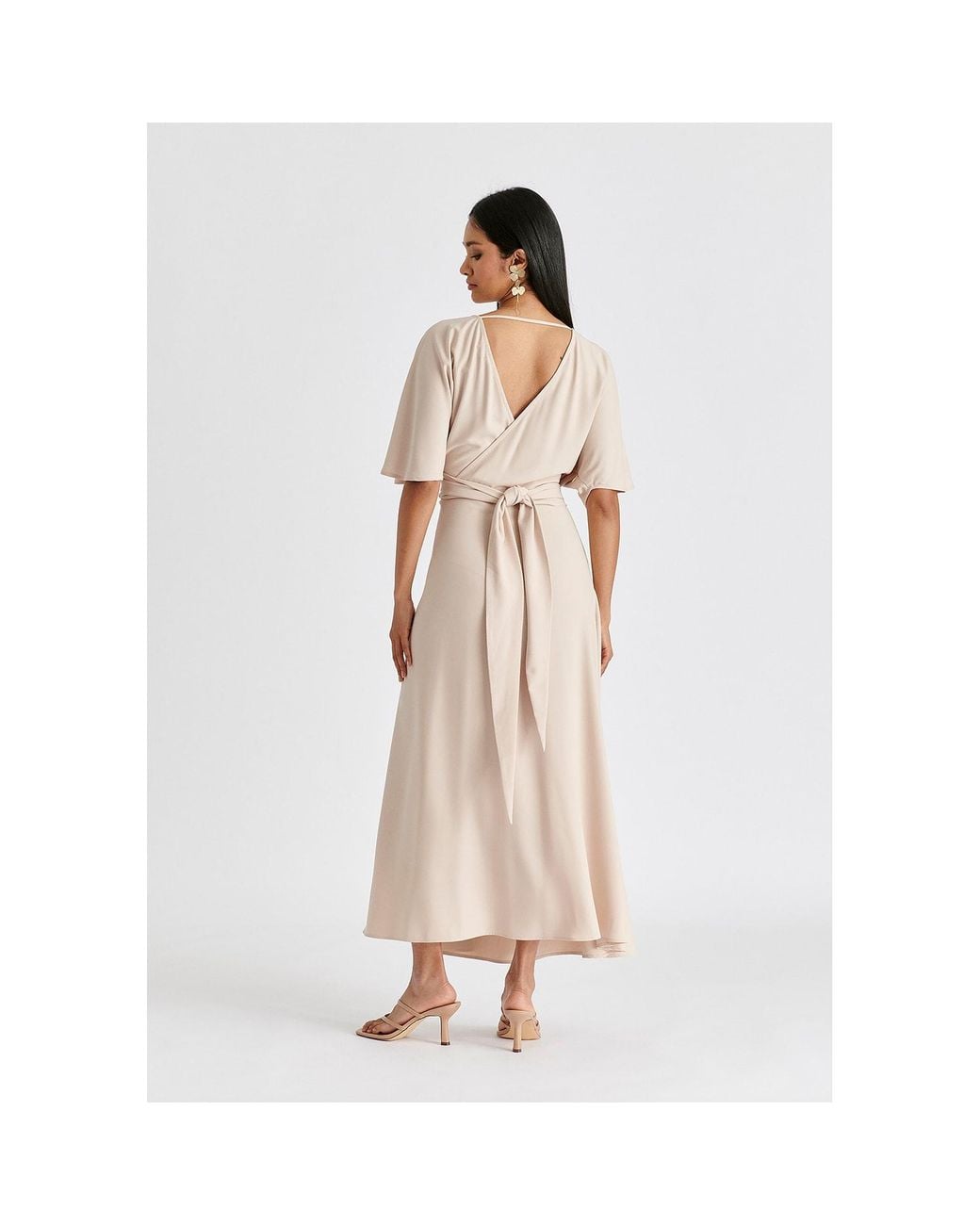 Paisie Natural Neutrals Flare Sleeves Maxi Wrap Dress