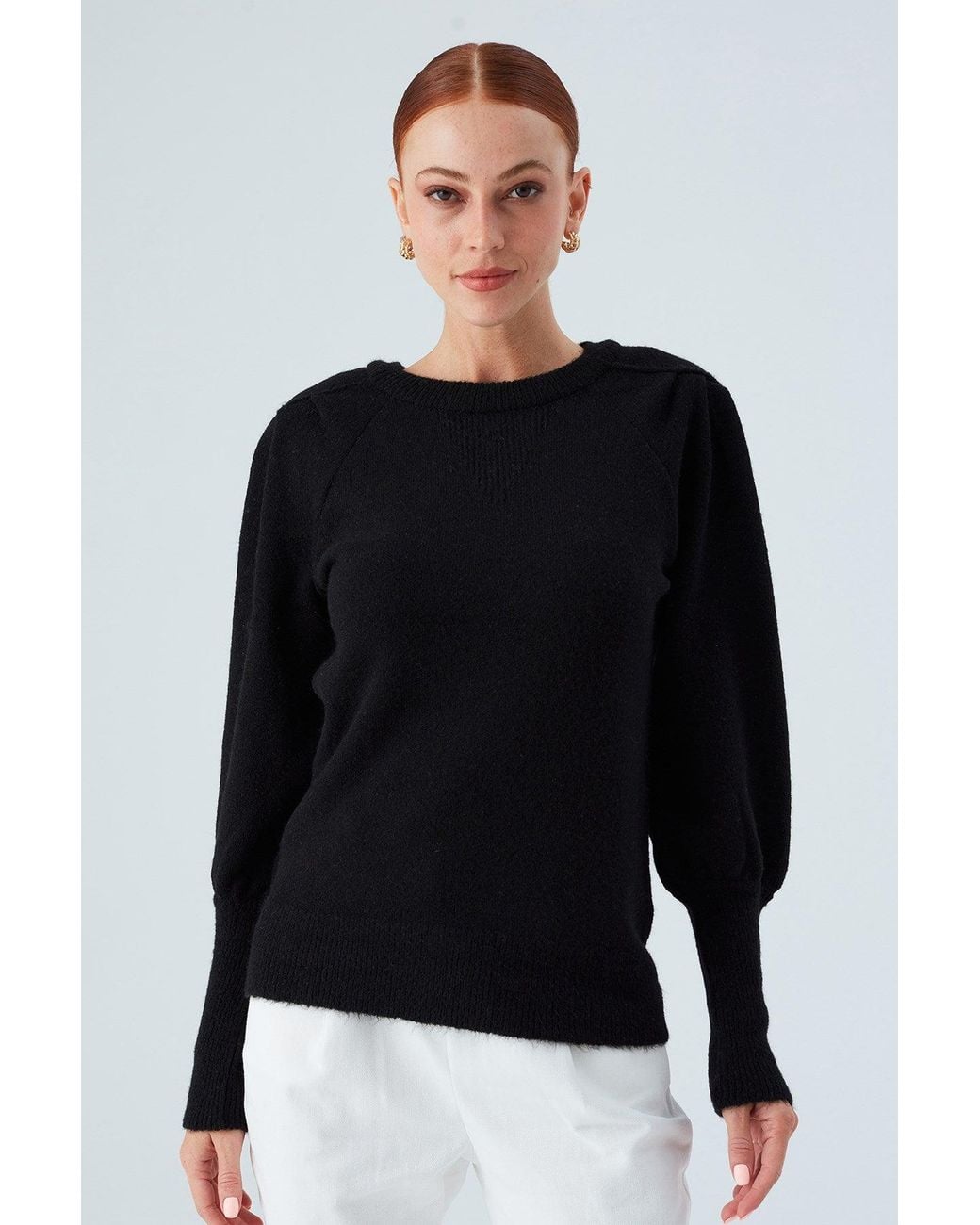 Peraluna Black Rakel Shirred Shoulder And Sleeve Pullover