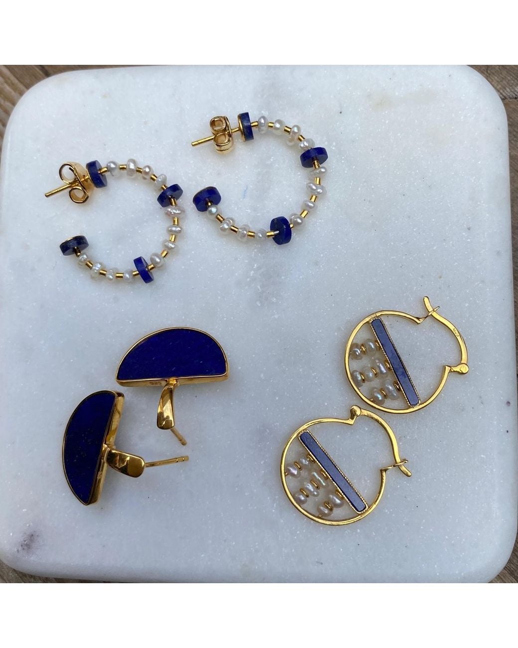 Preeti Sandhu Metallic Ruri Lapis & Pearl Mini Hoops