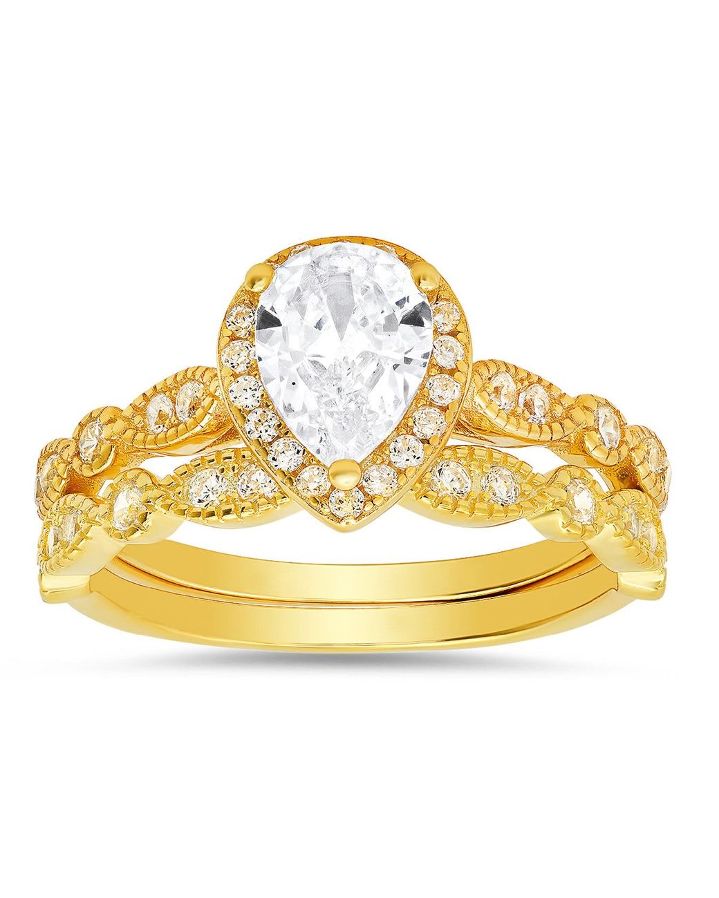 Kylie Harper Metallic Pear Cut Diamond Cz Stackable Ring Set