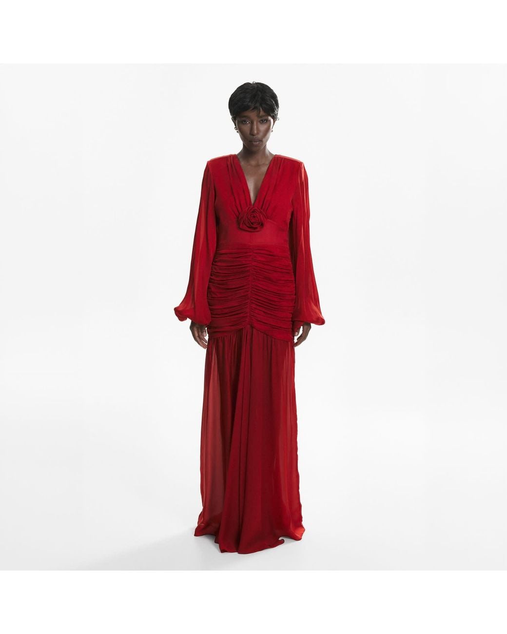 Lita Couture Red Ruched Maxi Dress