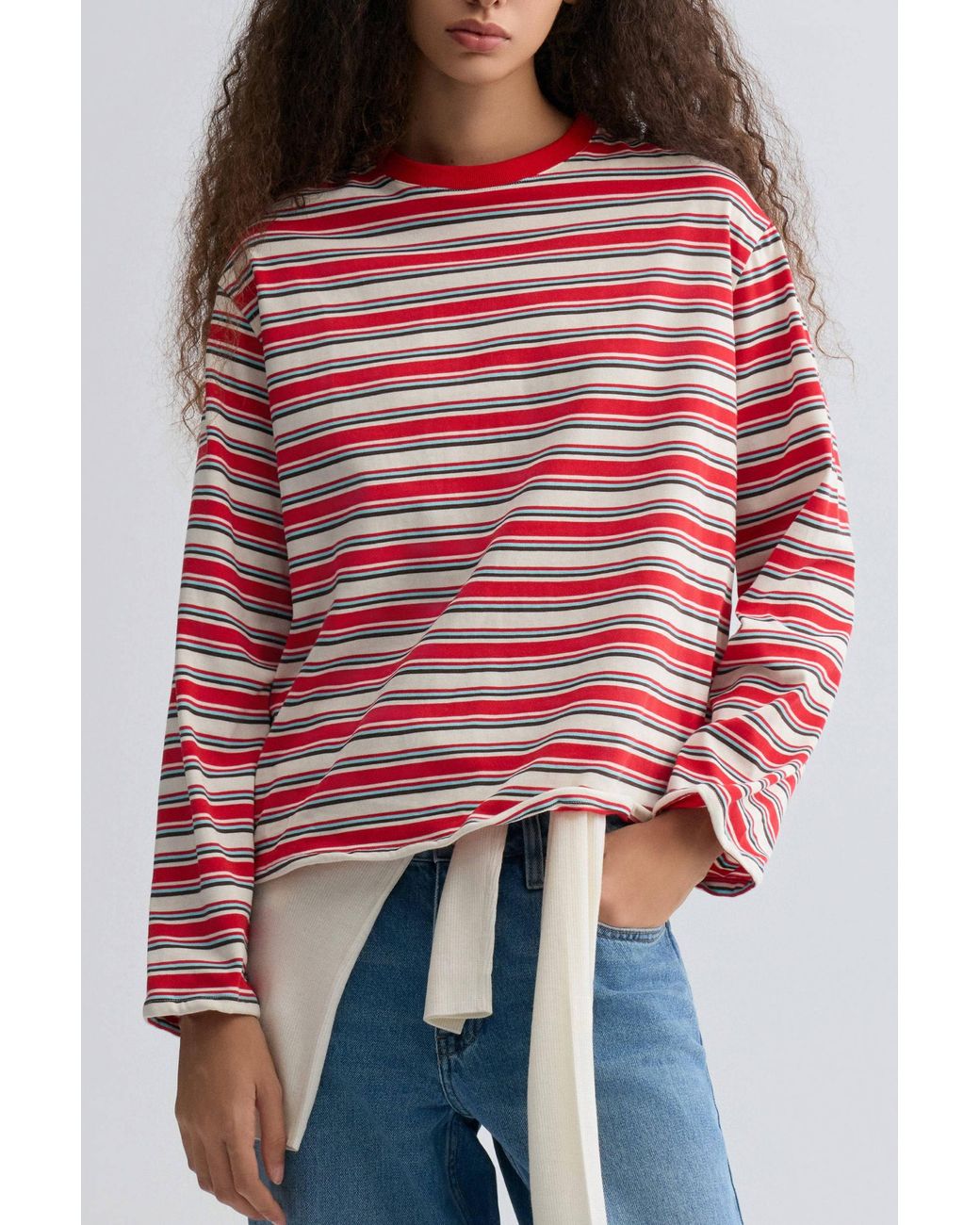FRONT ROW SHOP Red Shapeable Stripe T-Shirt