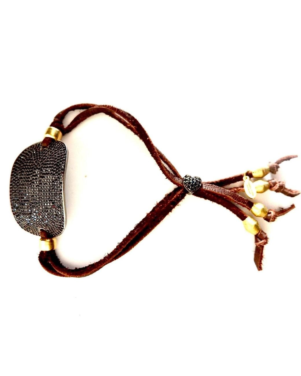 Persia Dona Jewelry Brown Onyx X Chocolate Leather Tag Bracelet
