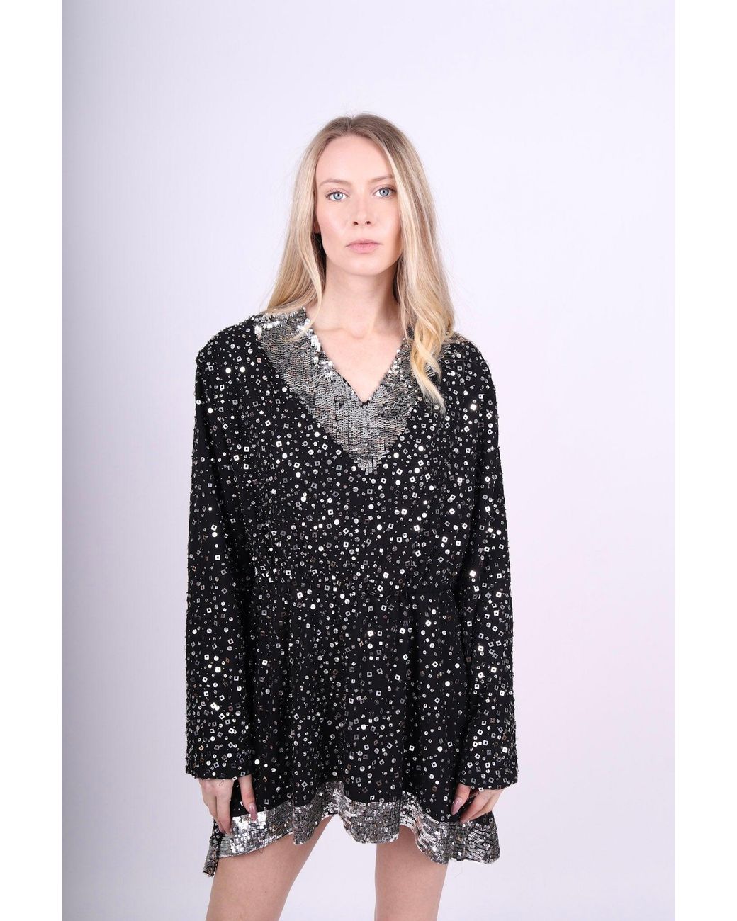 Any Old Iron Gray Sequin High Glam Square Dress