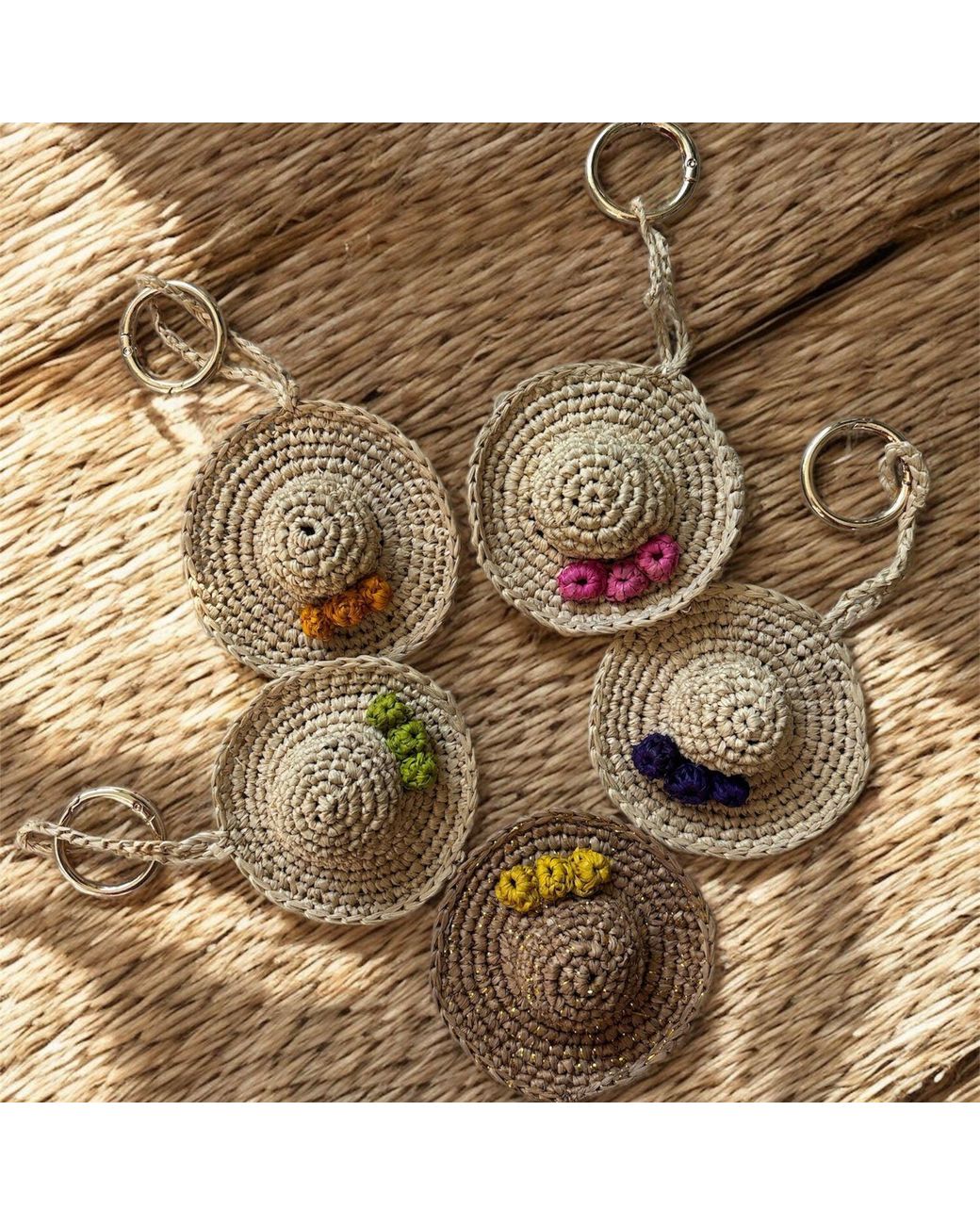 Zanatany Concepts Multicolor Accessories Mini Hat Raffia Keyring