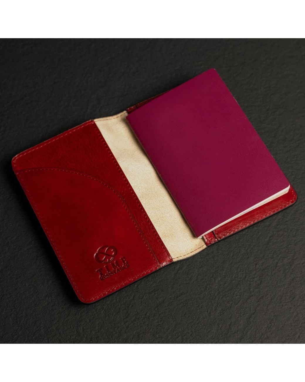 Time Resistance Red Small Leather Passport Holder For