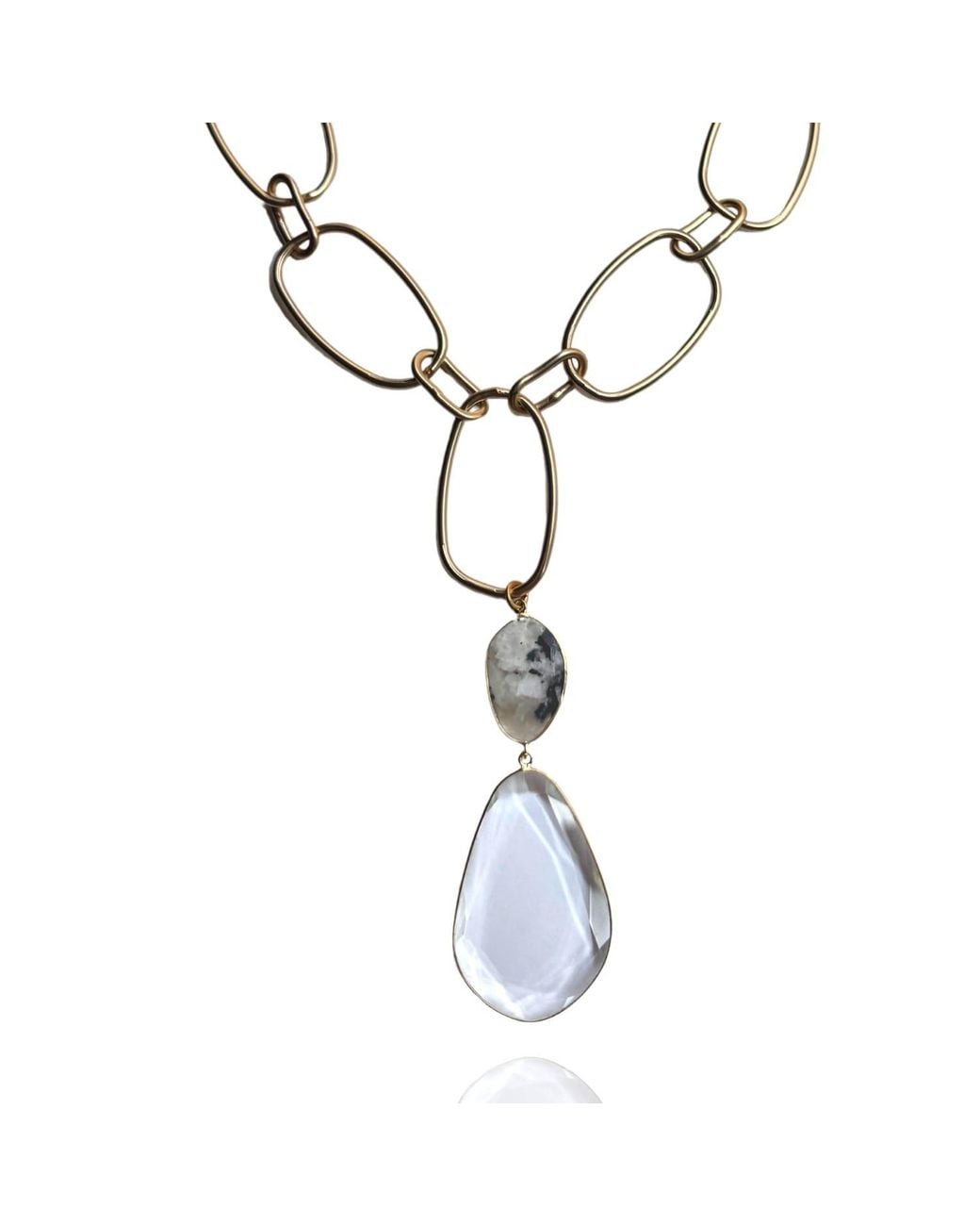 Rare Matters Jewelry Metallic Lux Statement Moonstone Double Drop Pendant Necklace