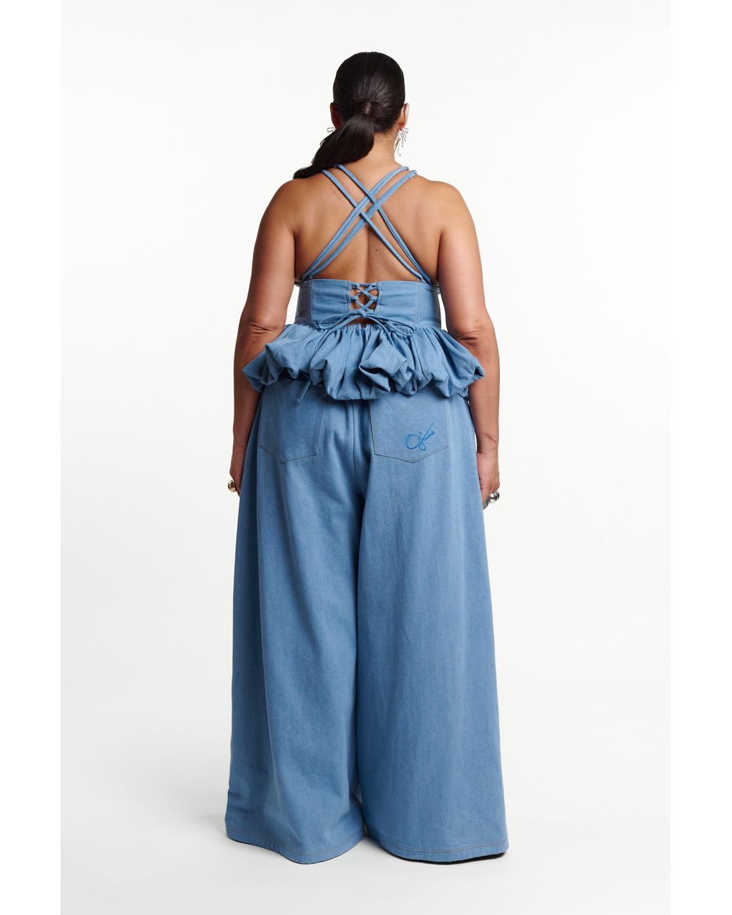 Ofuure Blue Light Denim Adele Peplum Top
