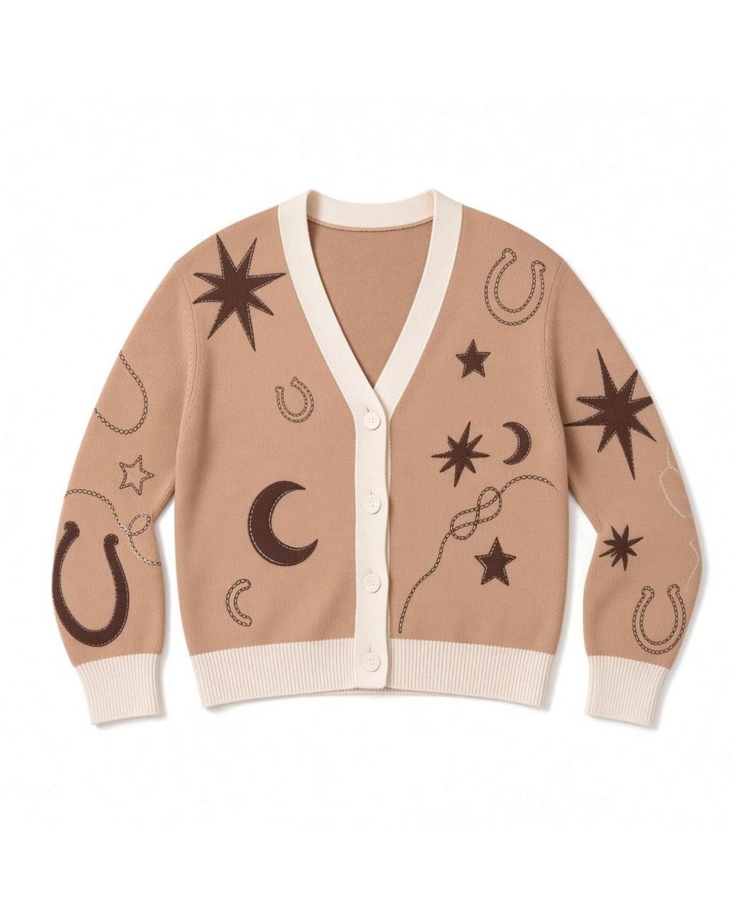 Brodie Cashmere Natural Neutrals Equestrian Motif Cardi