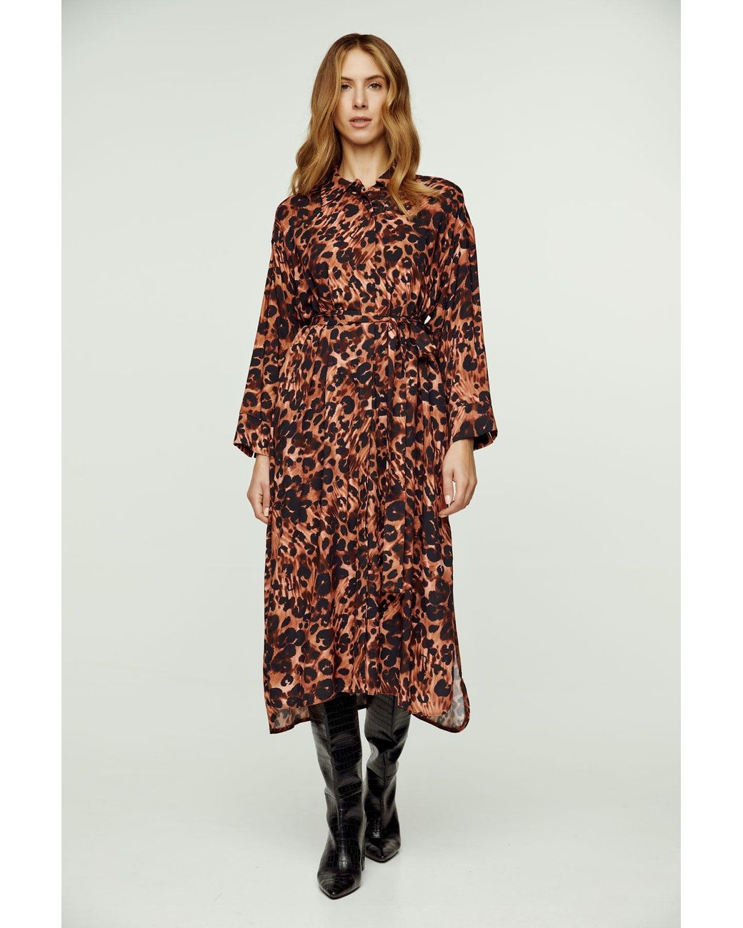 Conquista Red Animal Print Midi Dress With Side Slits