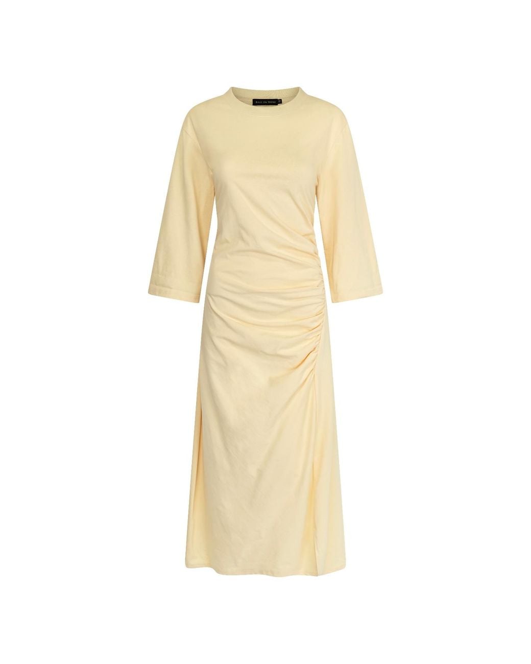 Rave on Trend Yellow Ruched Cotton T-Shirt Dress