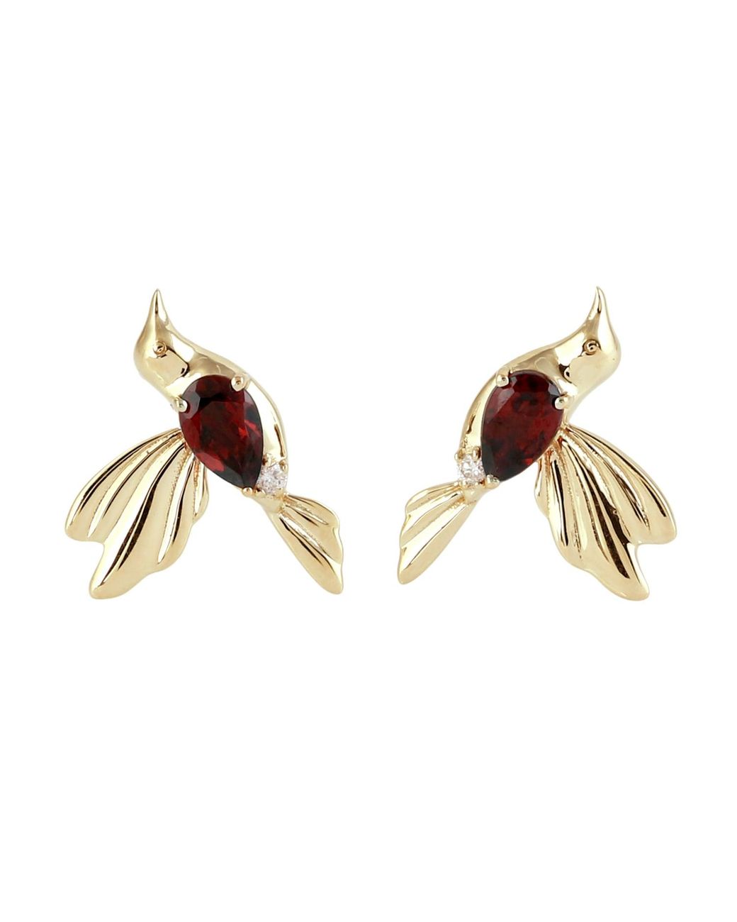 Artisan Metallic 14K Garnet & Diamond Hummingbird Stud Earrings