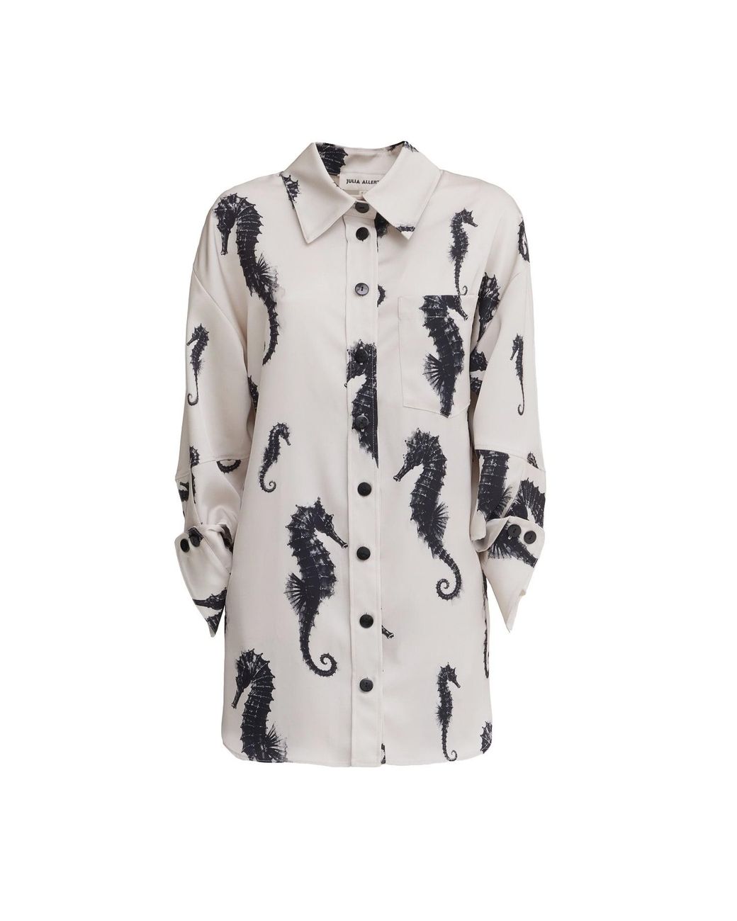 Julia Allert Gray Seahorse Print Oversized Shirt & Paperbag Palazzo Set – Ivory