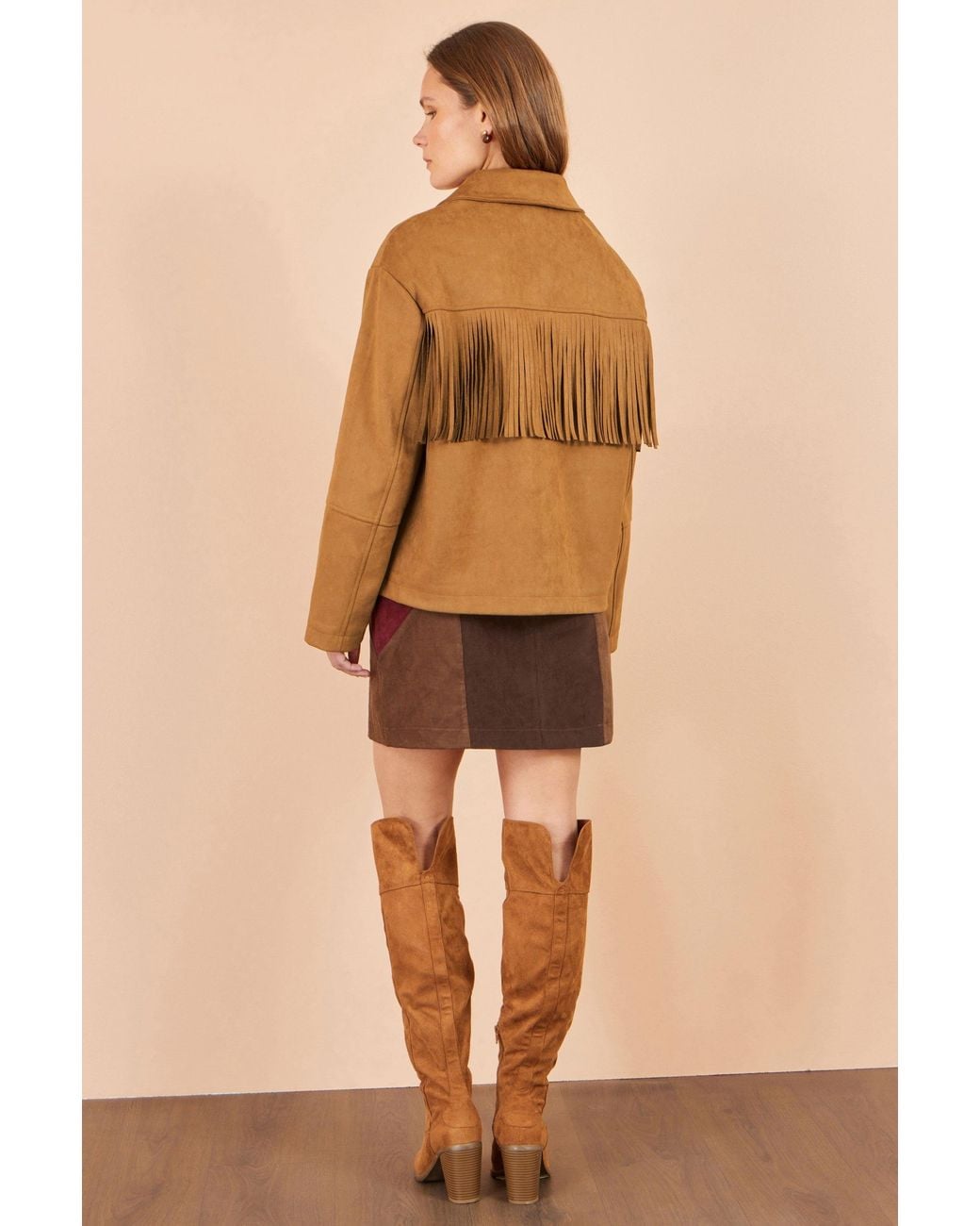 Yumi' Brown Faux Suede Tassel Jacket