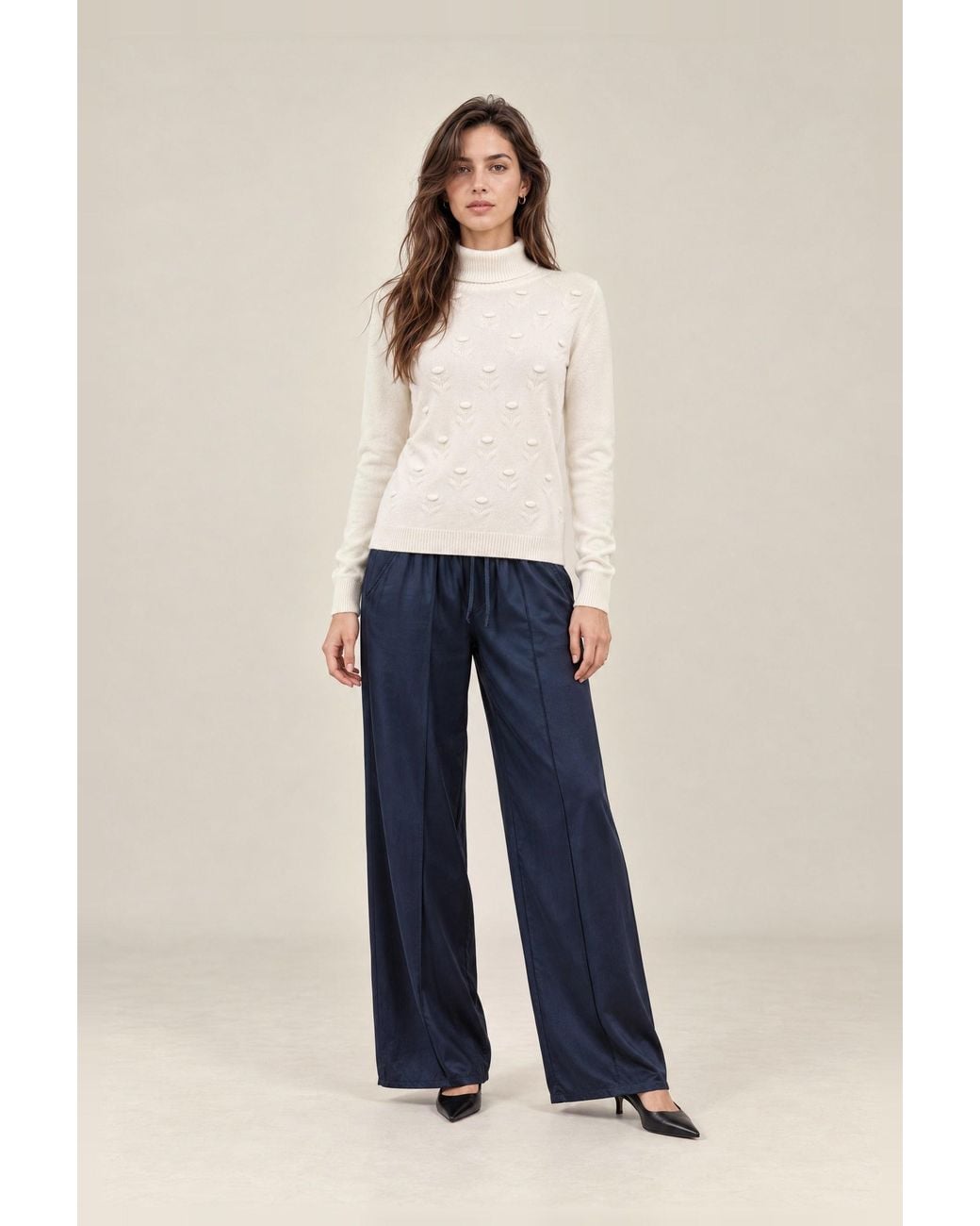 James Lakeland White Cream Floral Roll Neck Jumper
