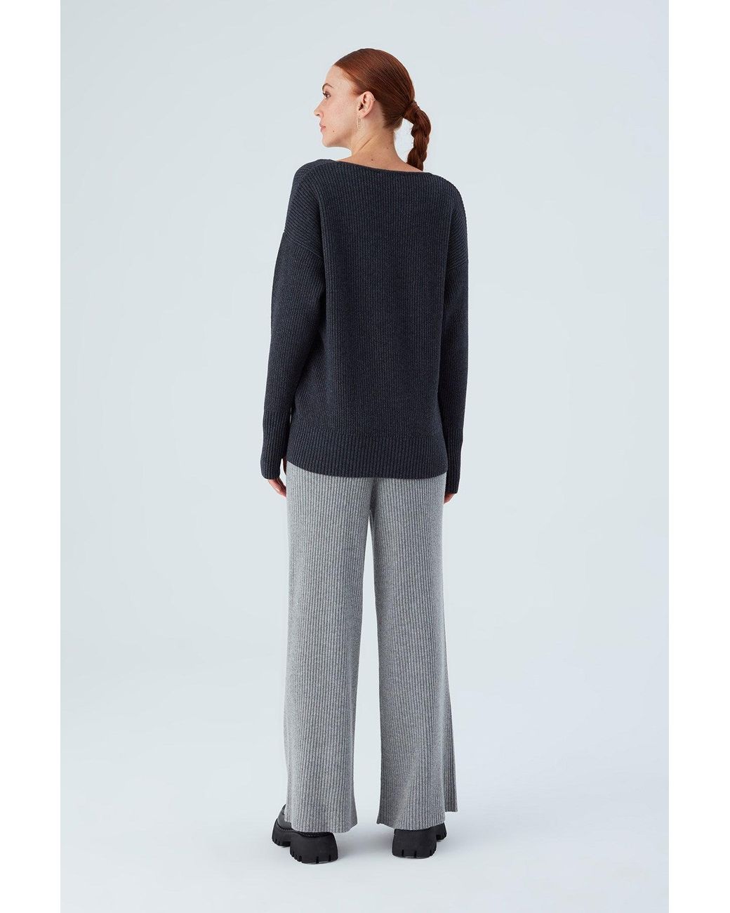 Peraluna Blue Cashmere Blend V Neck Loose Fit Pullover