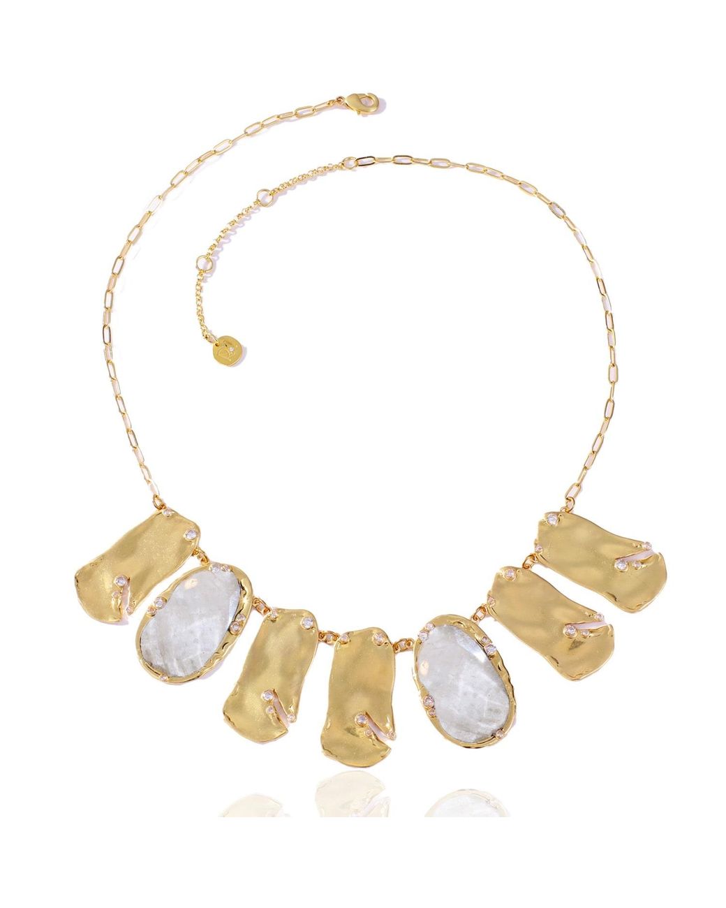 Rare Matters Jewelry Metallic Golden Wave Collar Clear Quartz Statement Necklace
